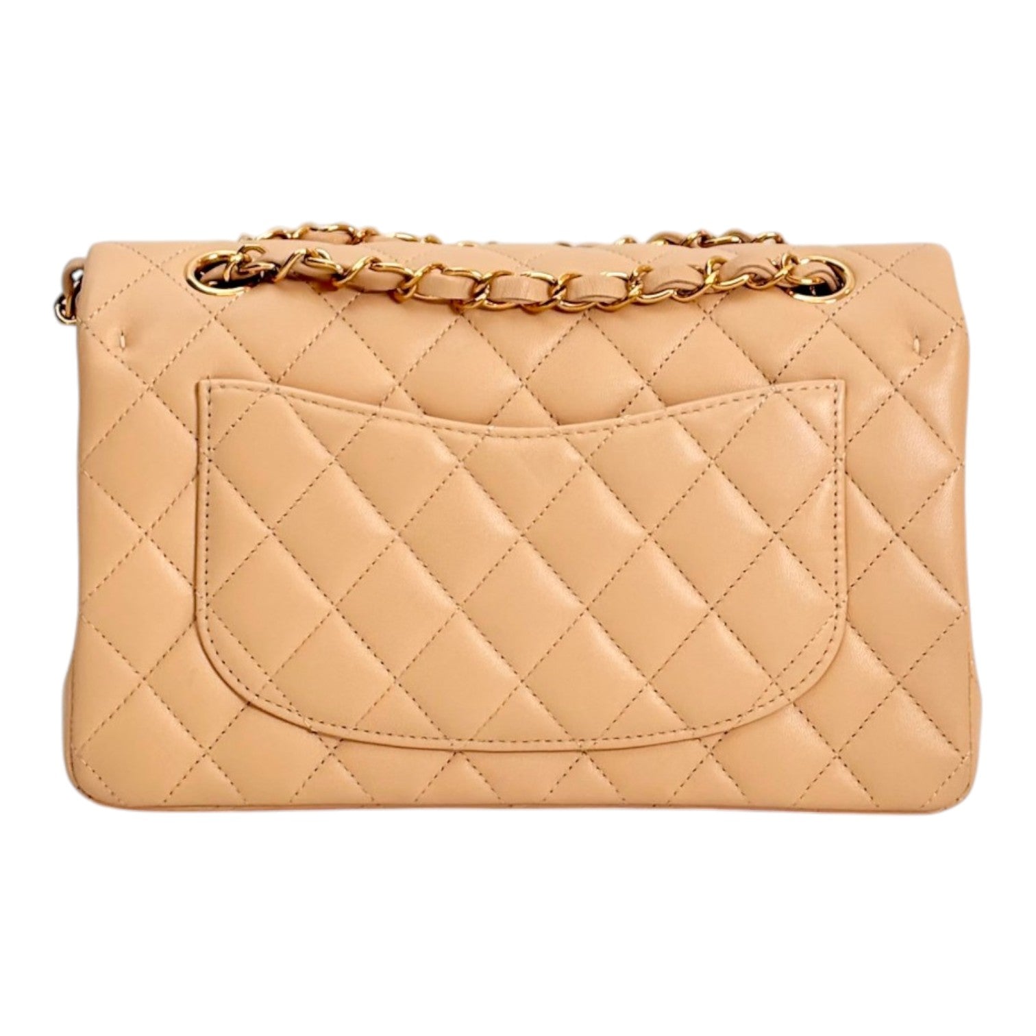 Chanel Small Beige Classic Flap in Lambskin with Gold hardware