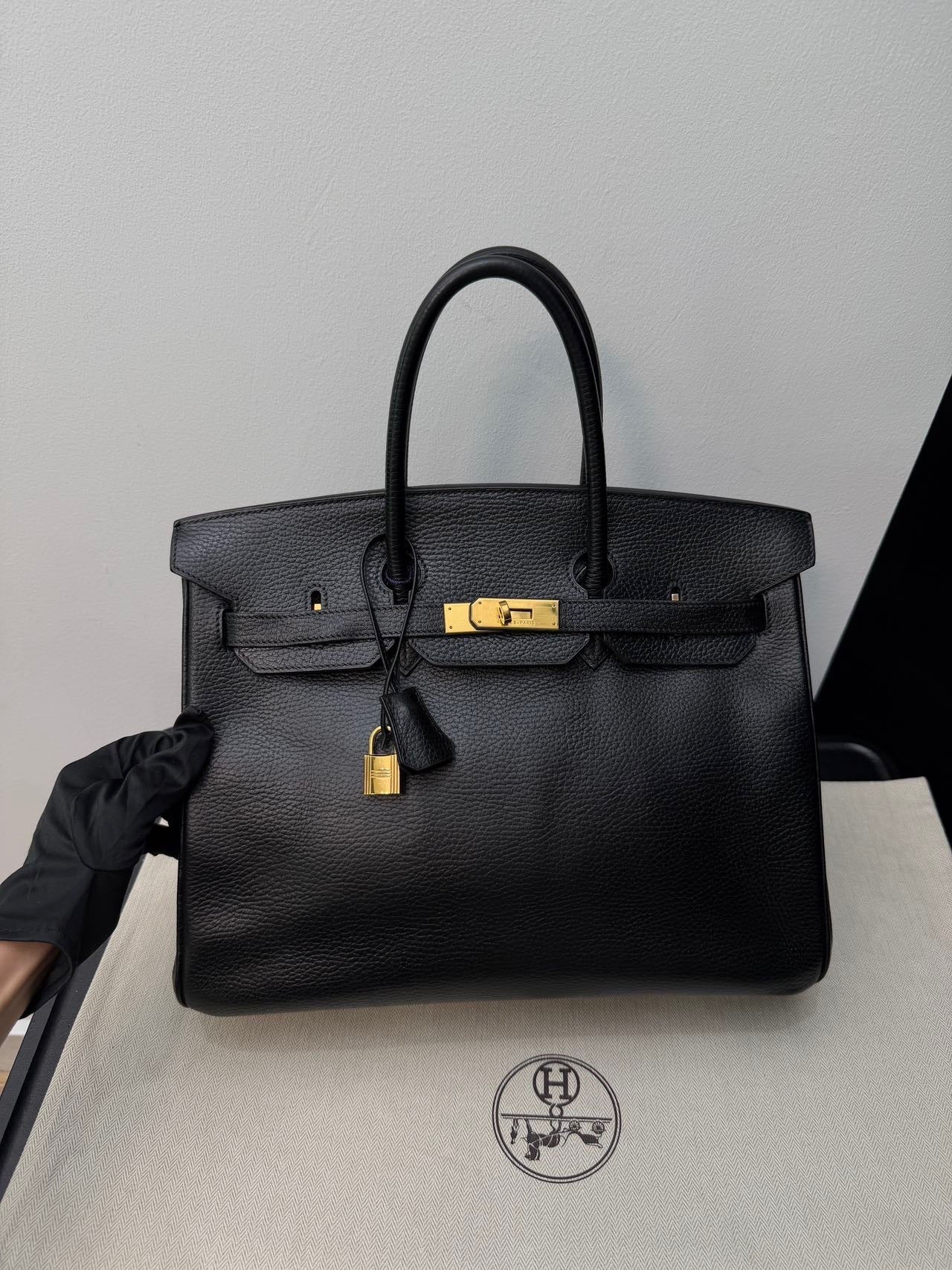 Hermes Birkin 35 Black Ardennes GHW Square F Stamp