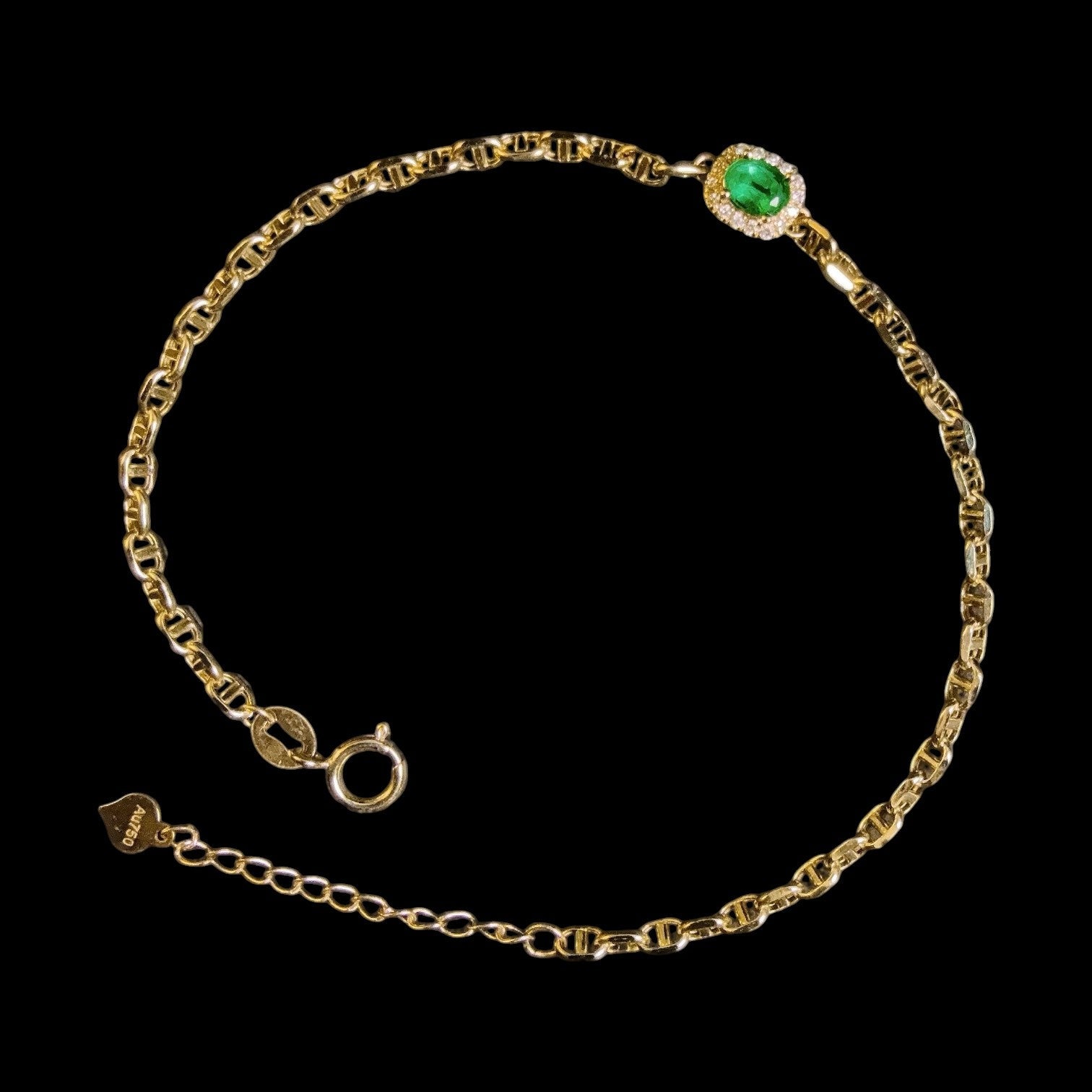 0.181ct Minor Oil Natural Vivid Green Emerald & 0.041ct Bracelet set in 18K Yellow Gold