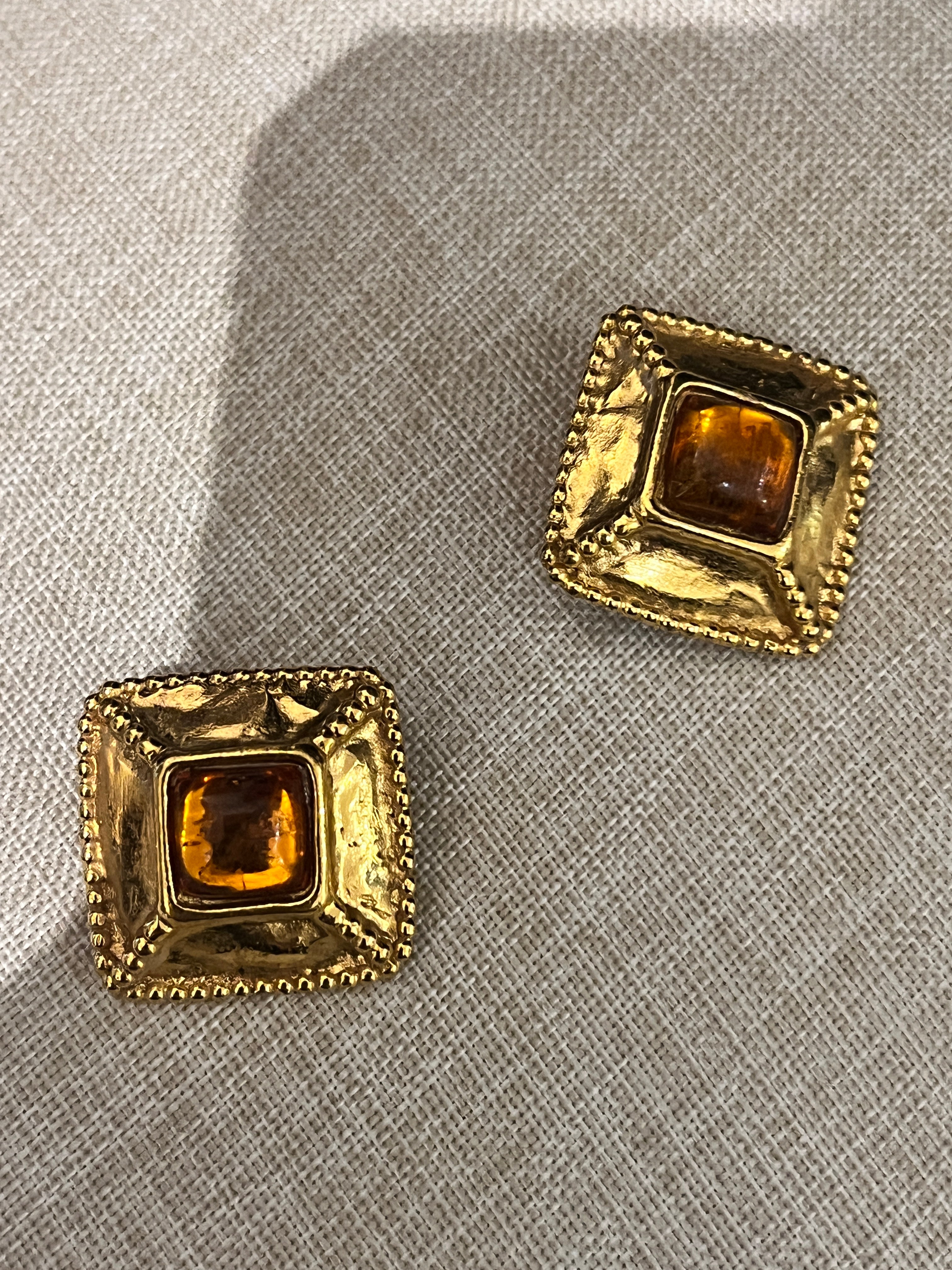 YSL golden earrings with amber style stone AKC1543