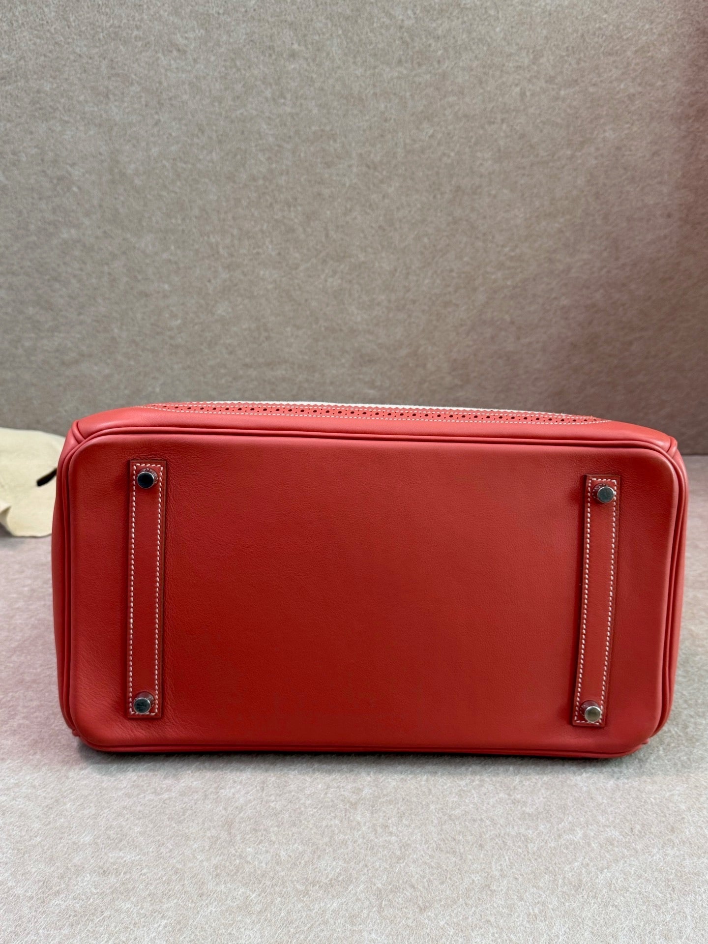 Hermès Birkin 35 Ghillies Sanguine Toile Canvas & Swift Leather Palladium Hardware