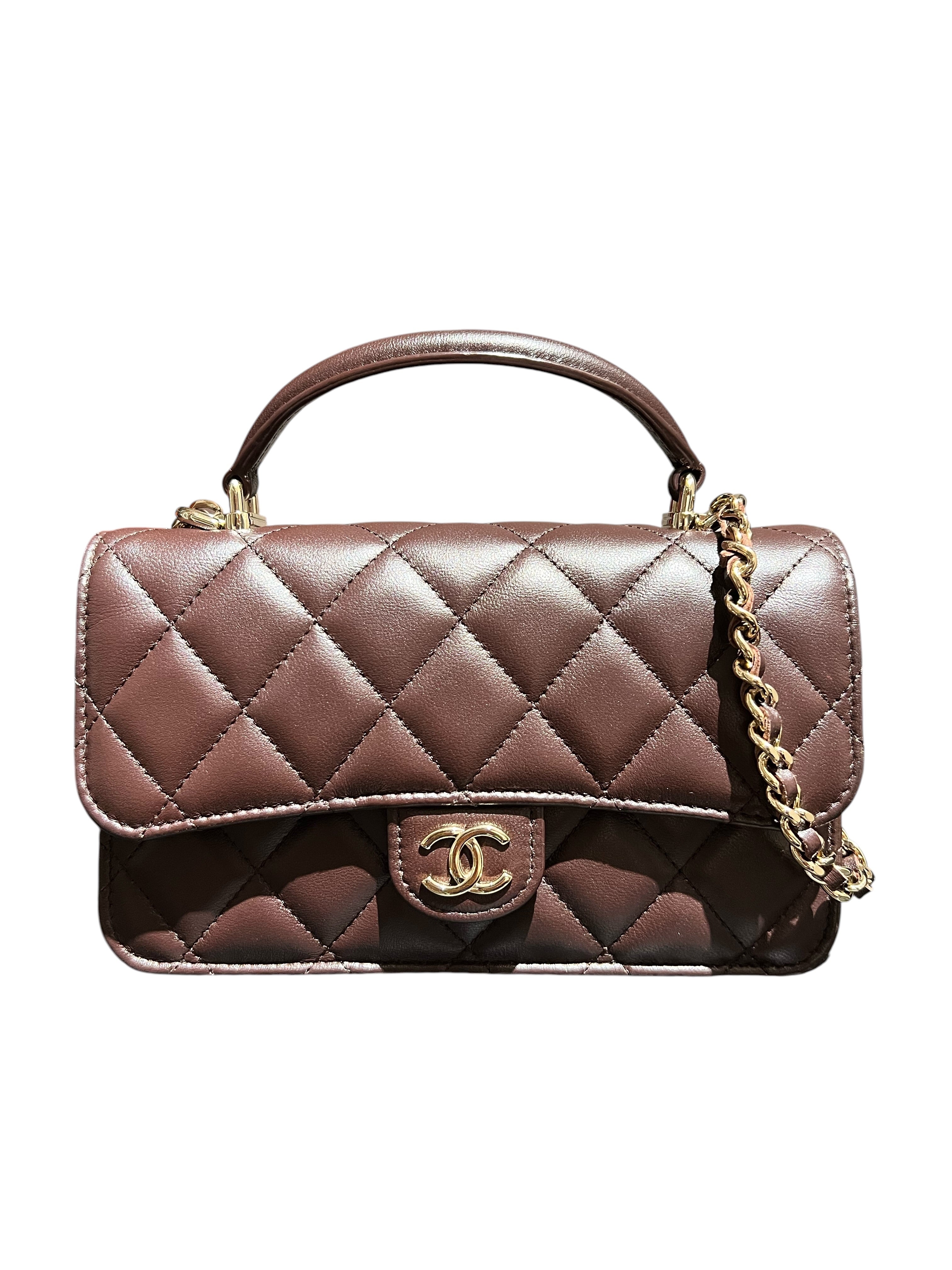 CHANEL  DARK BROWN LAMB WALLET ON CHAIN 2000000153094