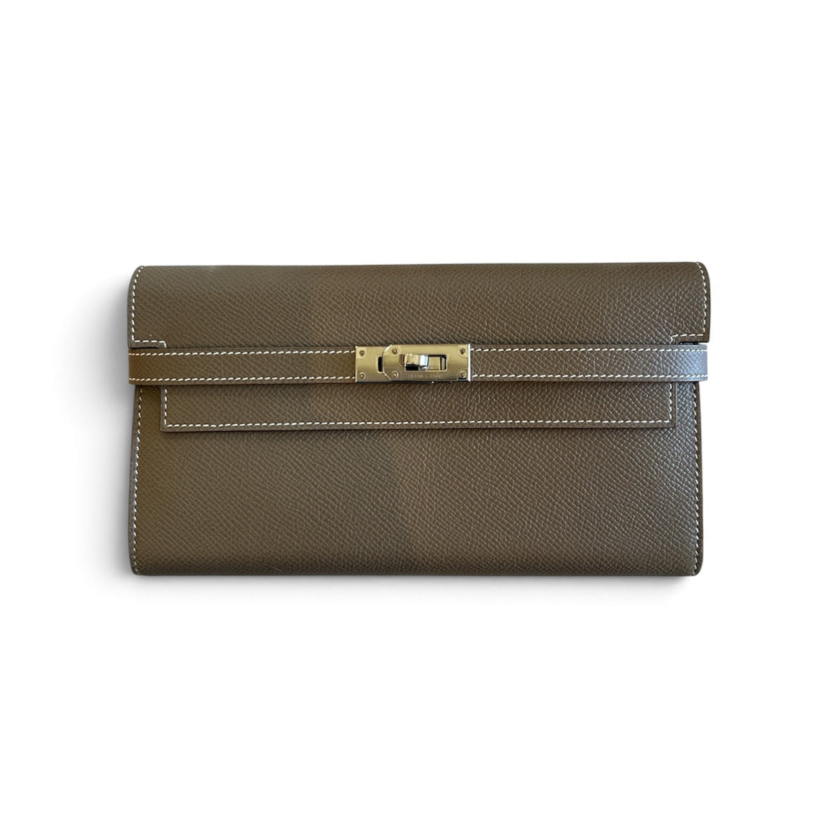 Hermes Kelly Long Wallet Etoupe in Epsom with PHW