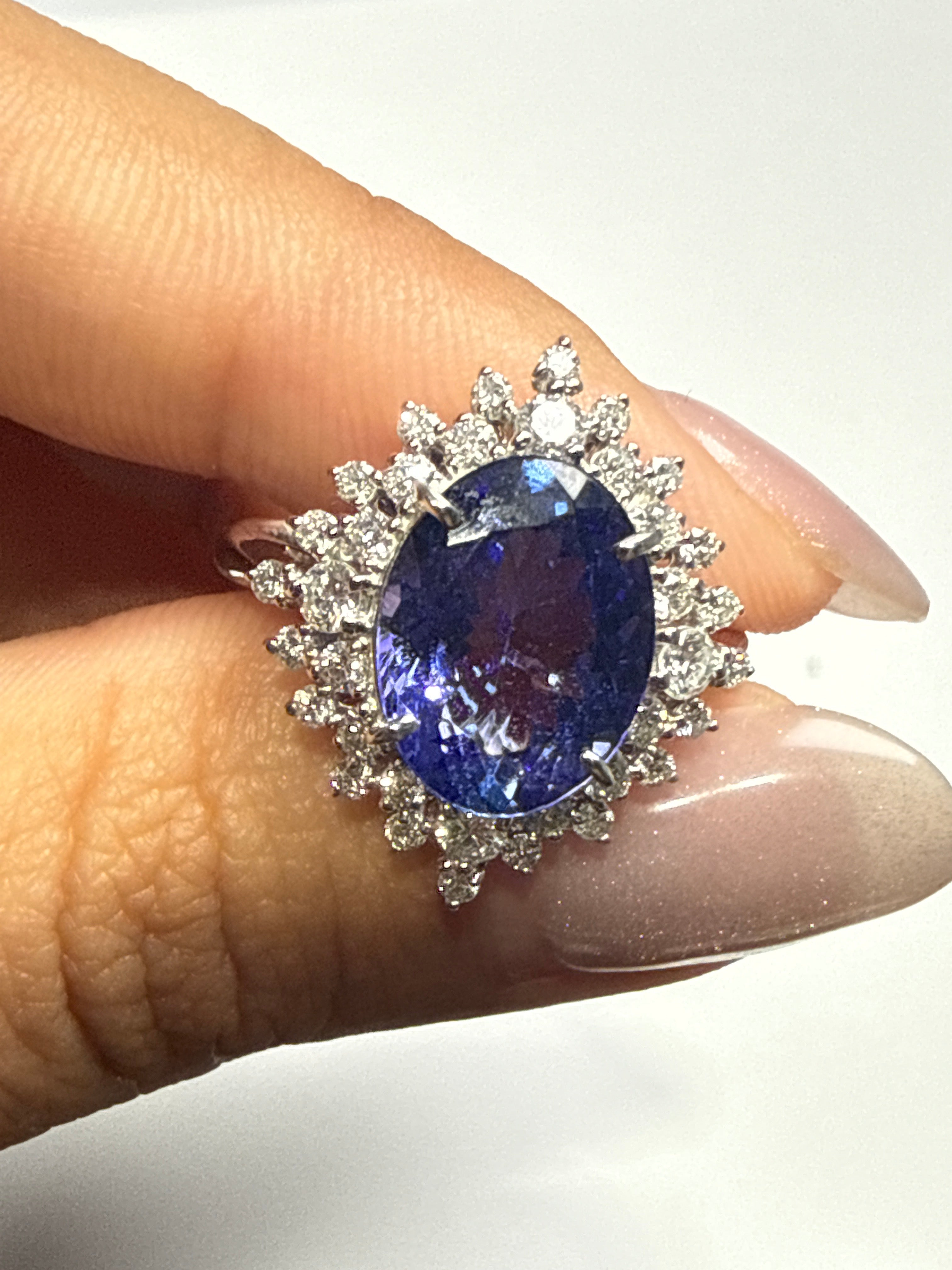 Double Diamond Cluster Tanzanite Ring in PT US 7.5 1308 JJC9018