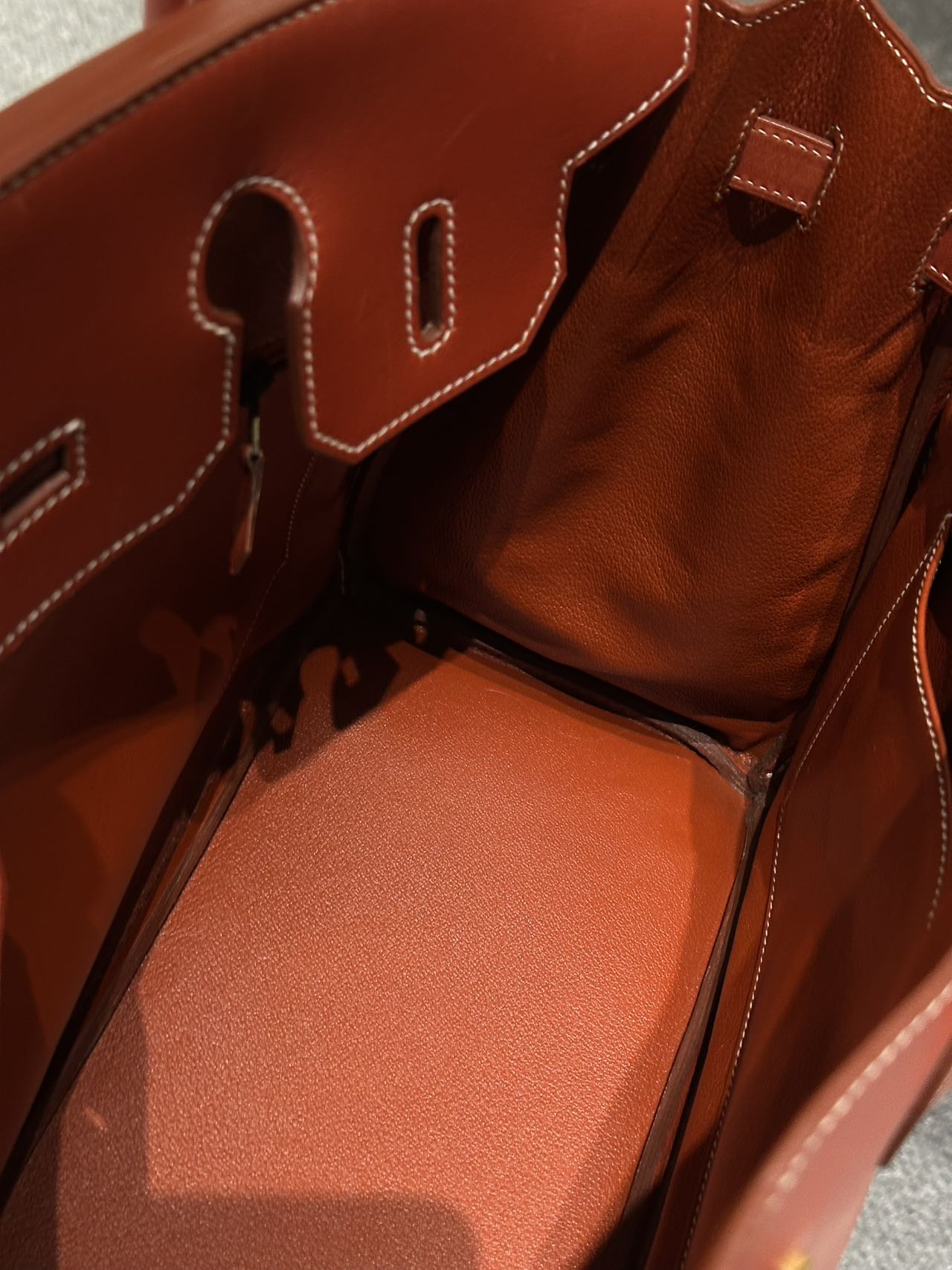Hermès HAC 32 Brick Red Box Leather Stamp B Pristine Condition