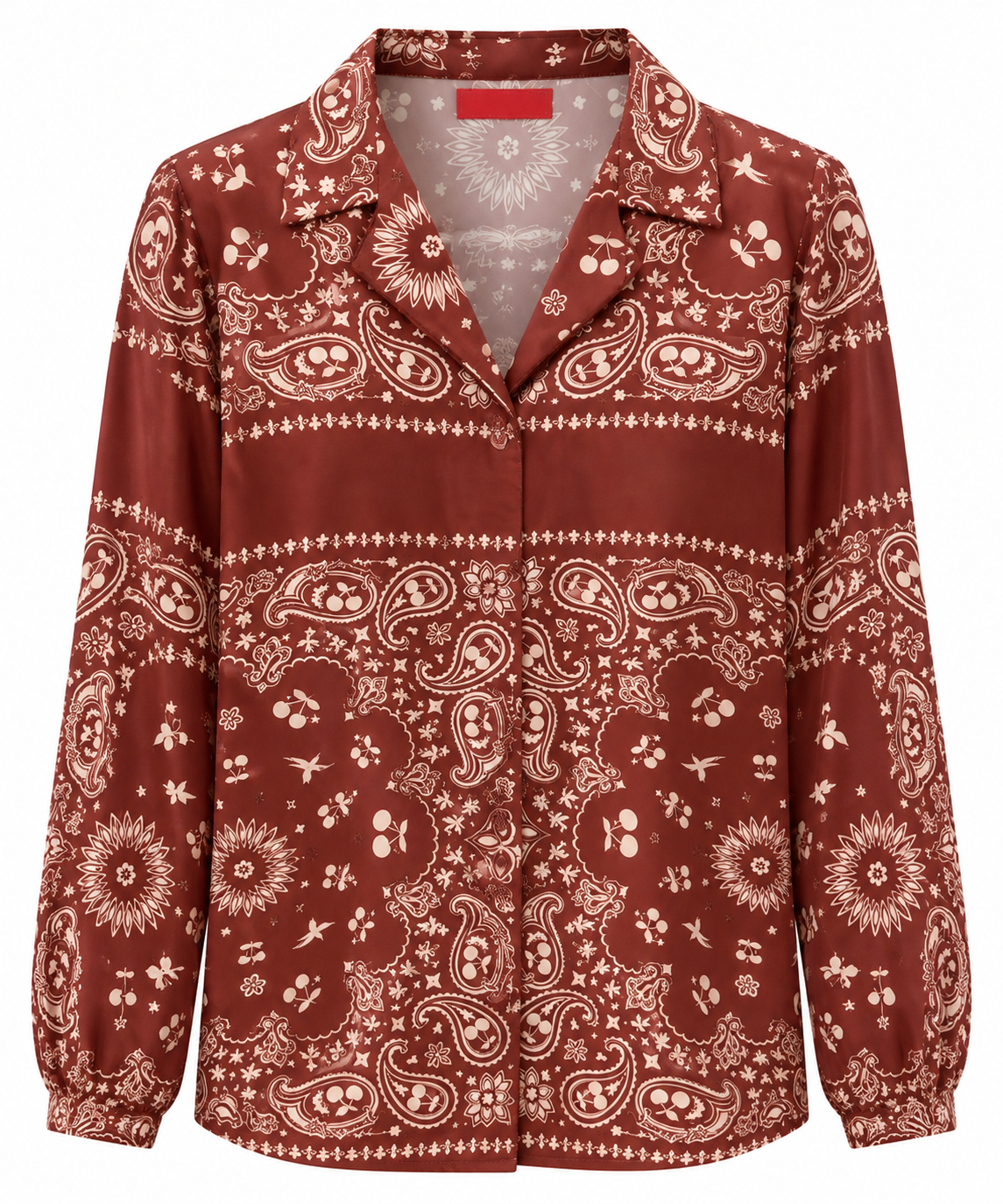 SHIRT MOINE BANDANA CHERRY BURGUNDY ROLL UP SLEEVES MCL13371