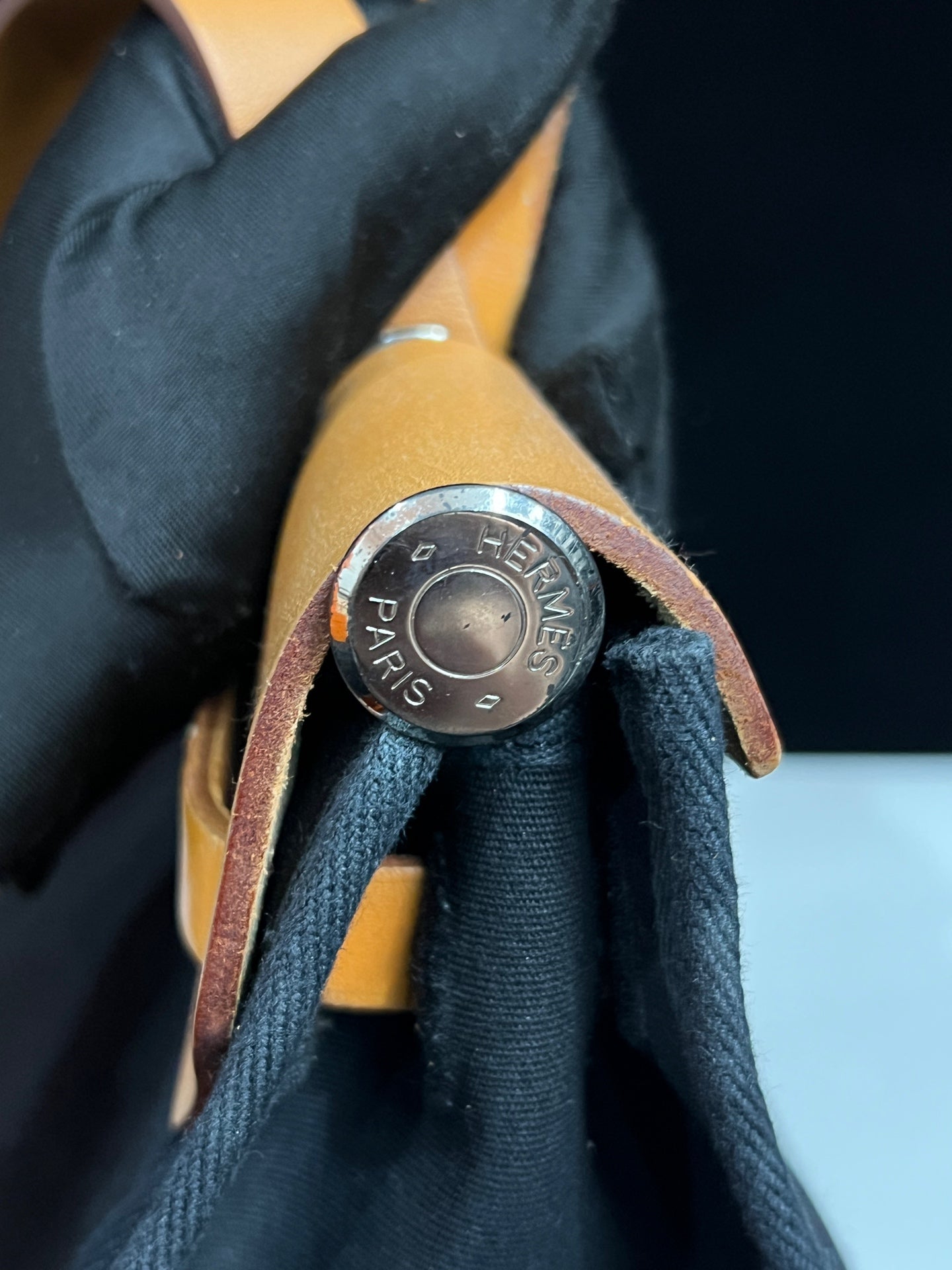 Hermès Herbag 31 Black Canvas Tan Leather Palladium Hardware G Stamp