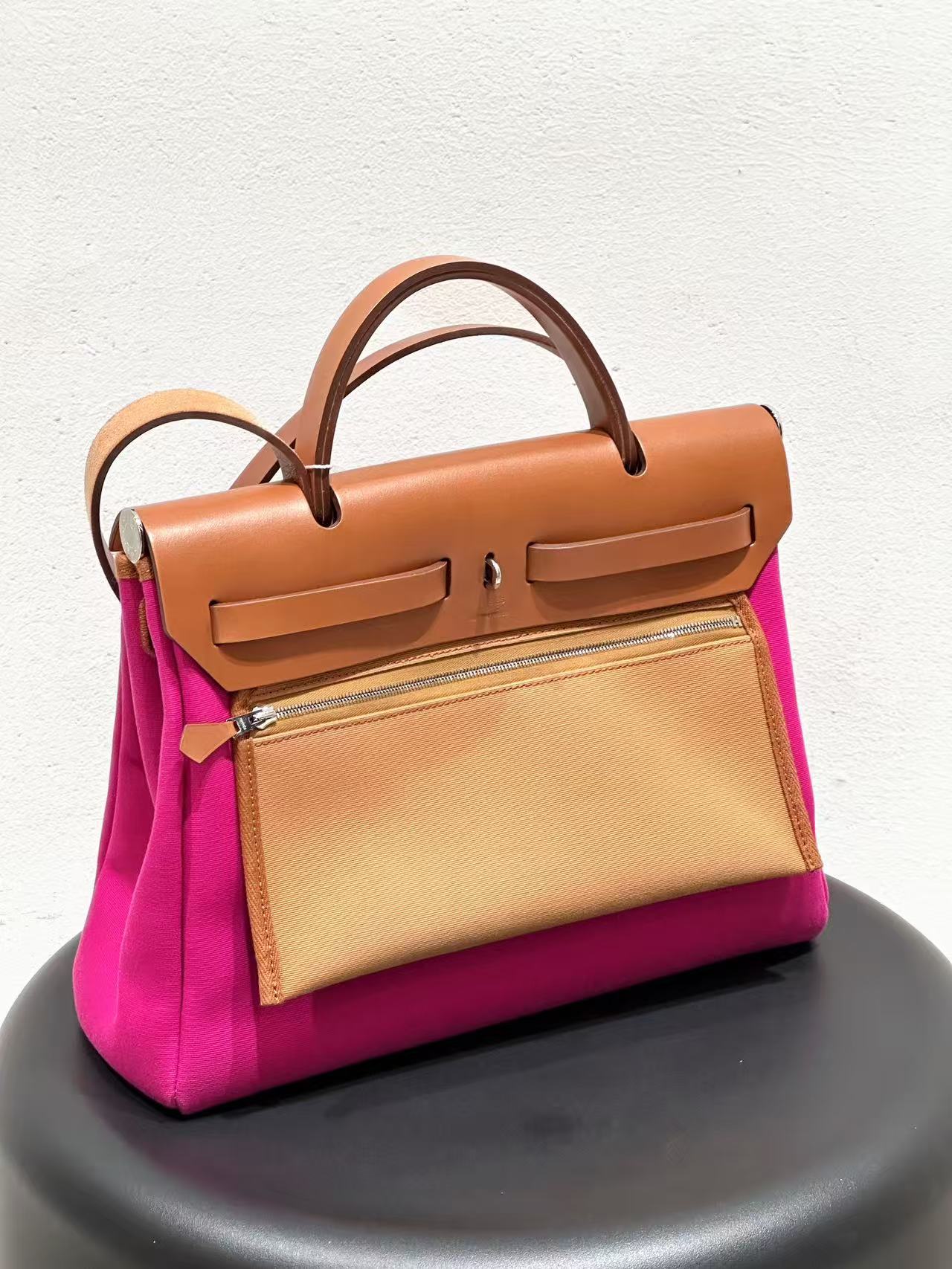 Hermès Herbag 31 Two-Tone Convertible Bag - Fuchsia & Tan