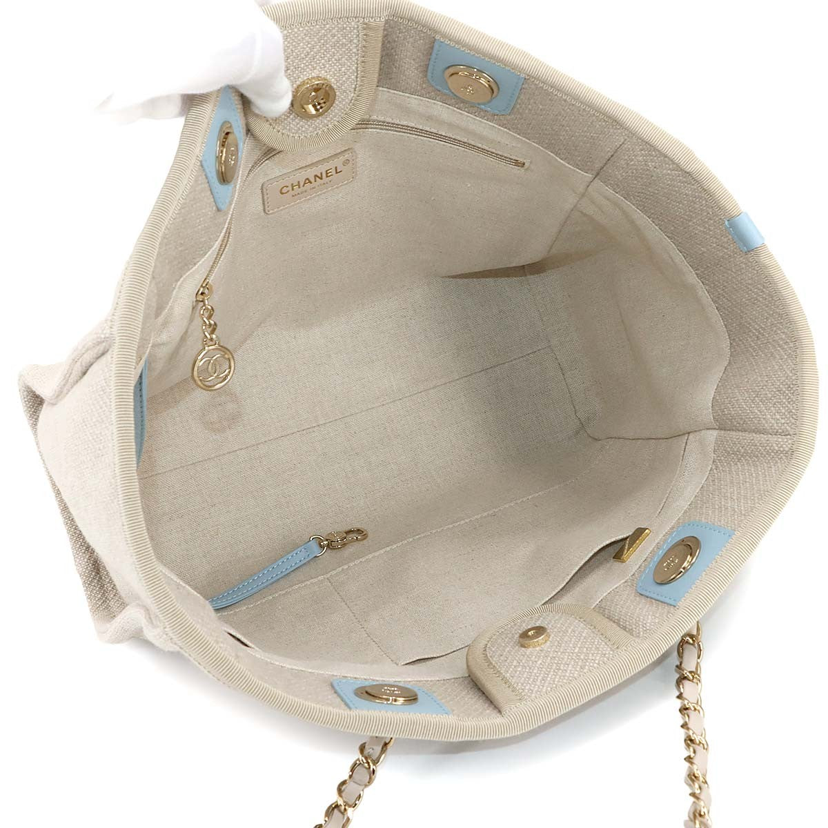 CHANEL Deauville MM Chain Tote Bag Canvas Leder Beige A67001 Handtasche 902995656