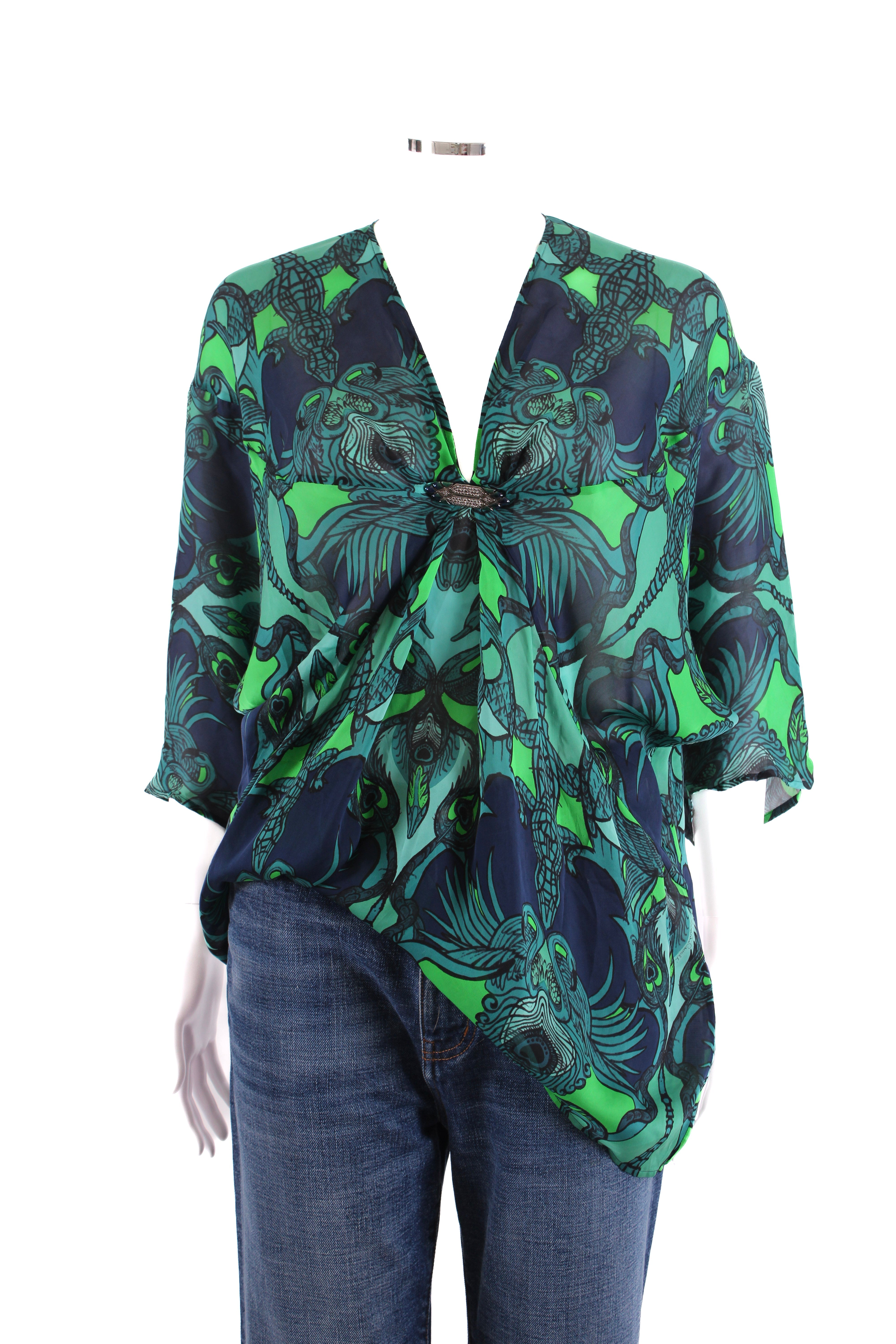 Roberto Cavalli Top Green Print 8