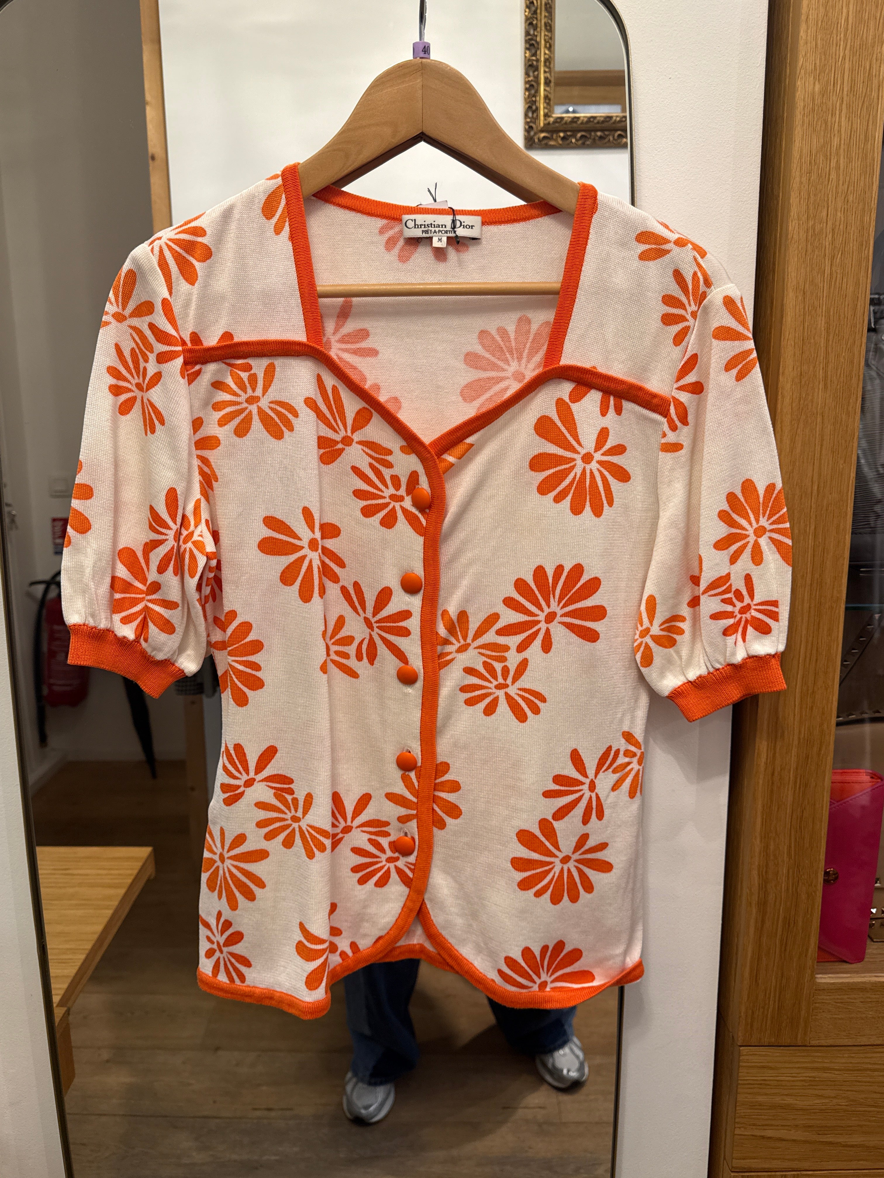 Christian Dior orange and white short sleeve cardigan AGC3602