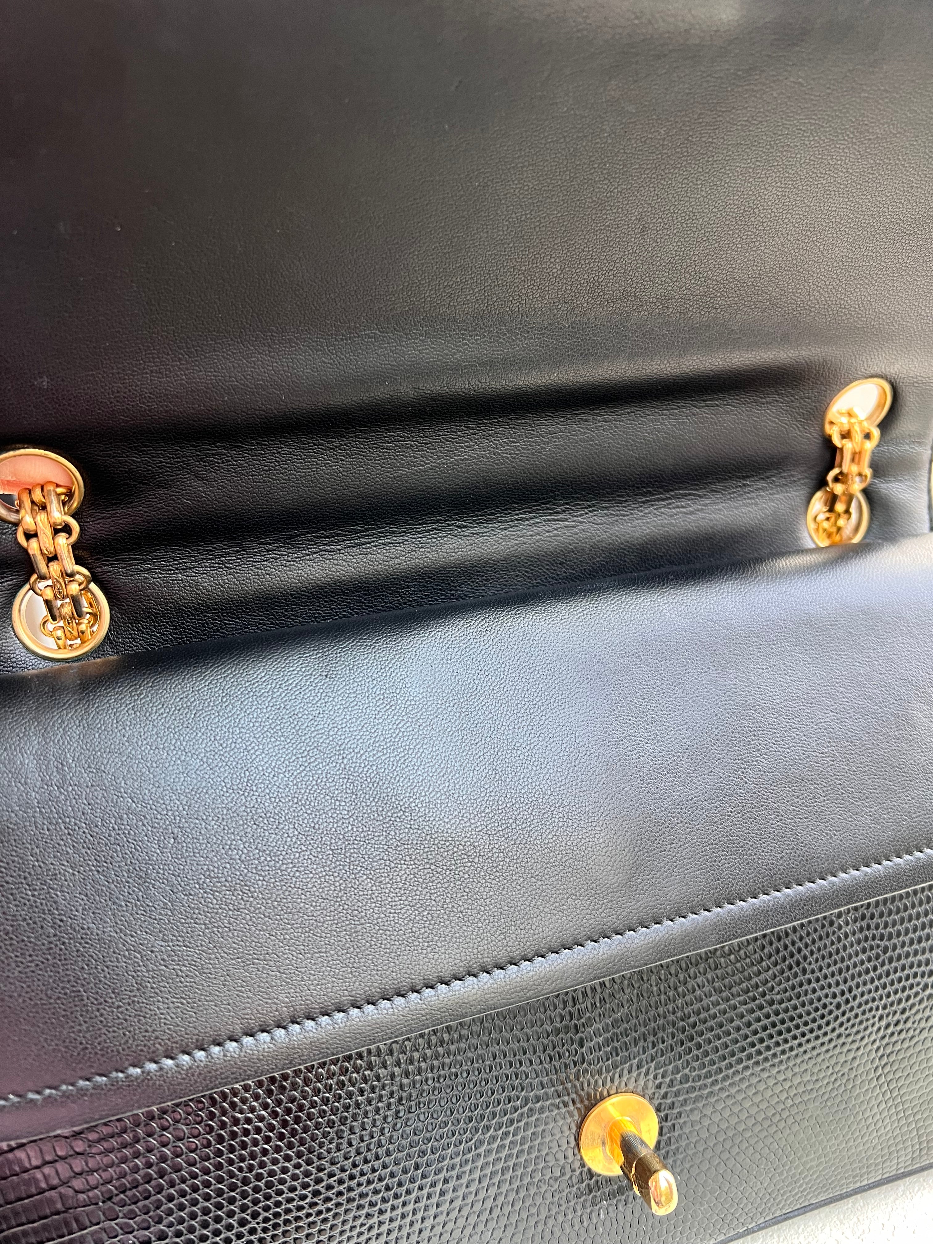 Chanel Classic Medium Double Flap Lizard Black GHW SYCYB1139