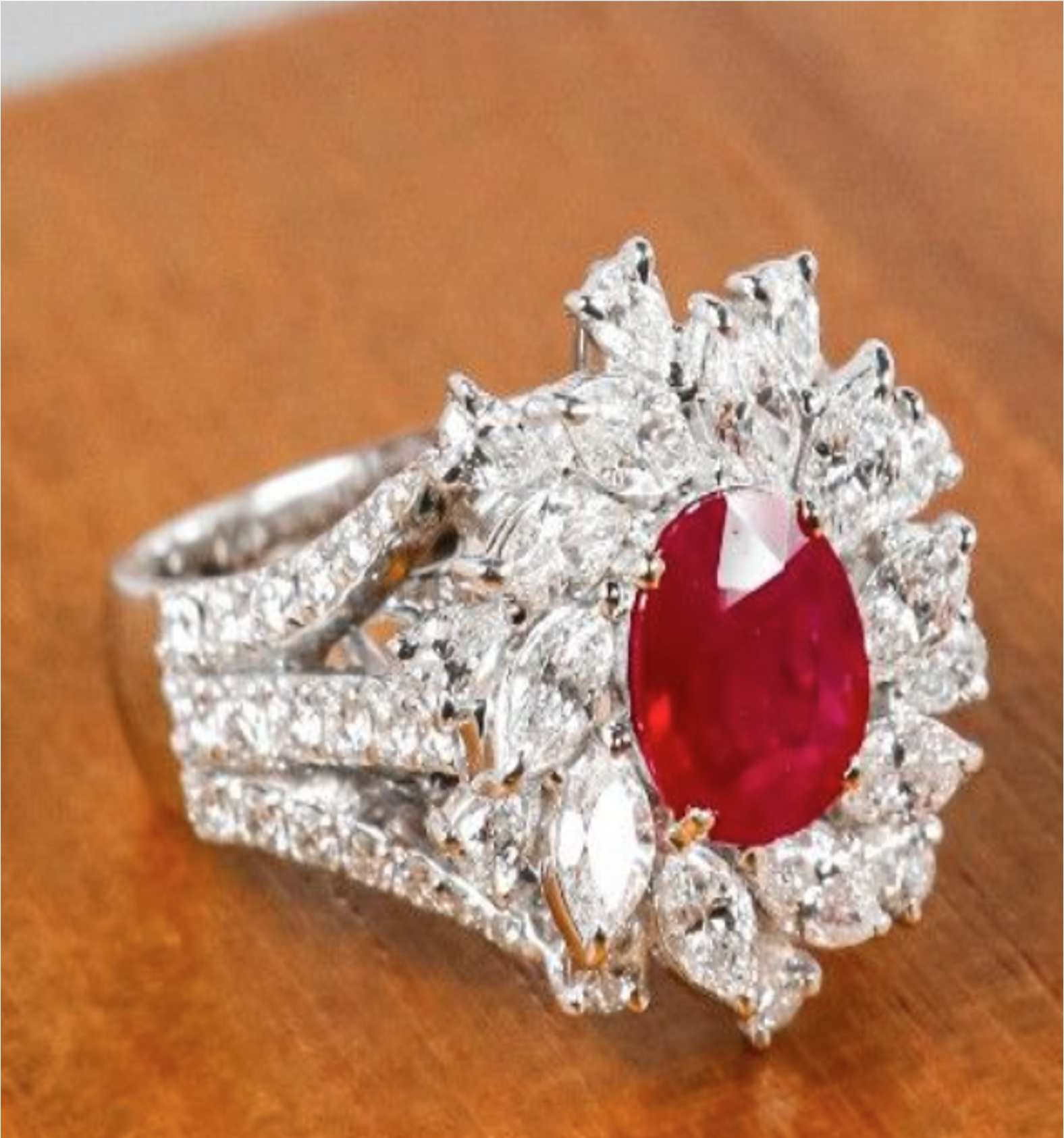 NGI certified 1.15ct Unheated Vivid Red Burma Ruby Ring with natural diamonds in 18K gold SYCB71