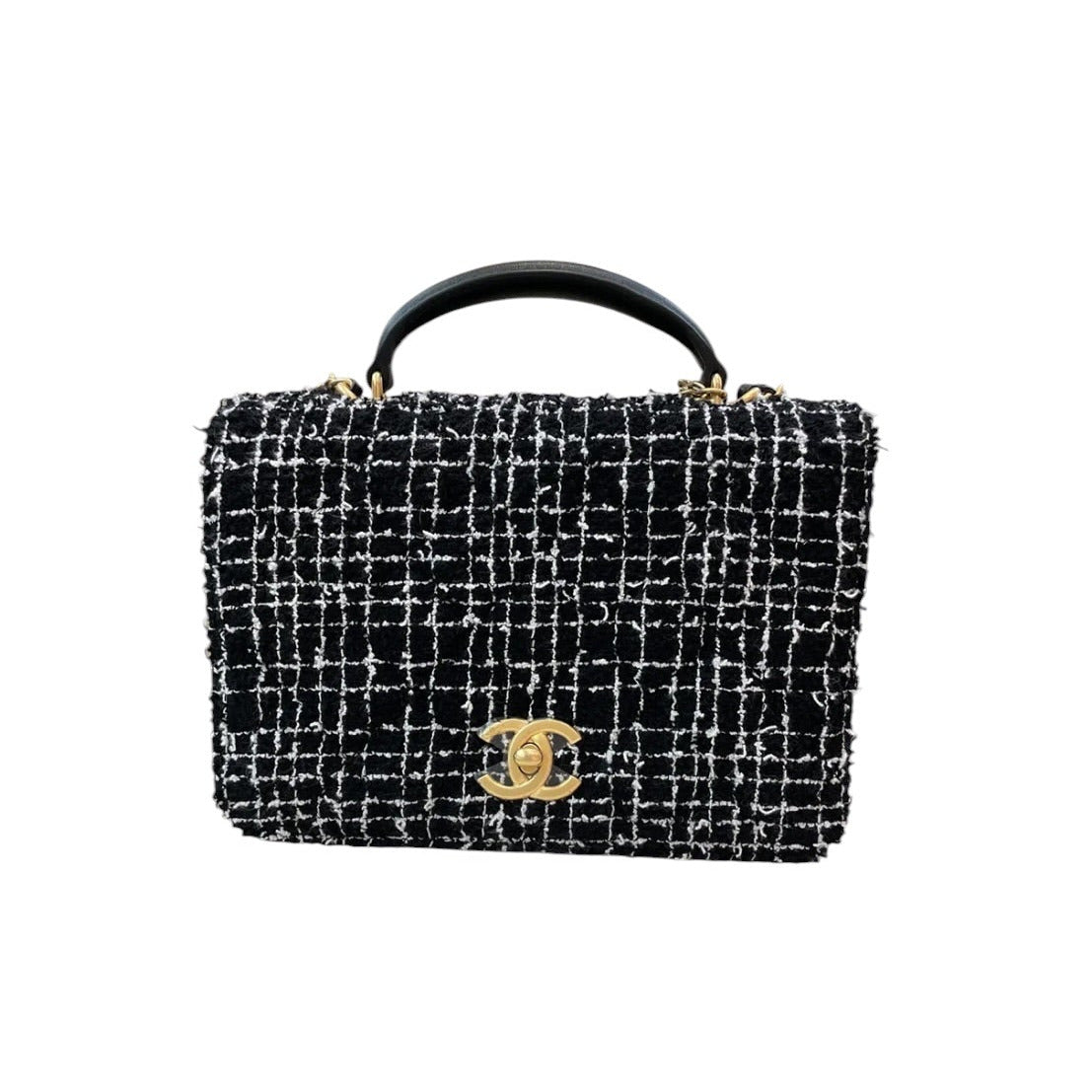 Chanel CC Top Handle Tweed Black And White Bag with GHW - Unused