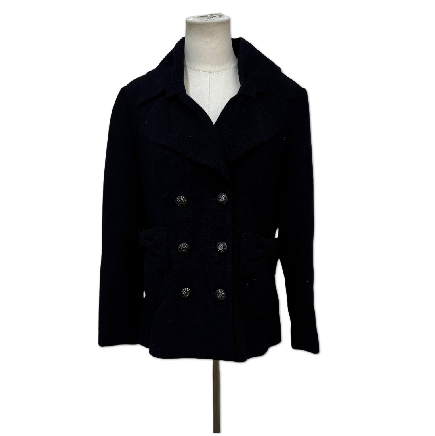 Chanel Black Double-Breasted Bow-Pocket Jacket size 142 C14418729148