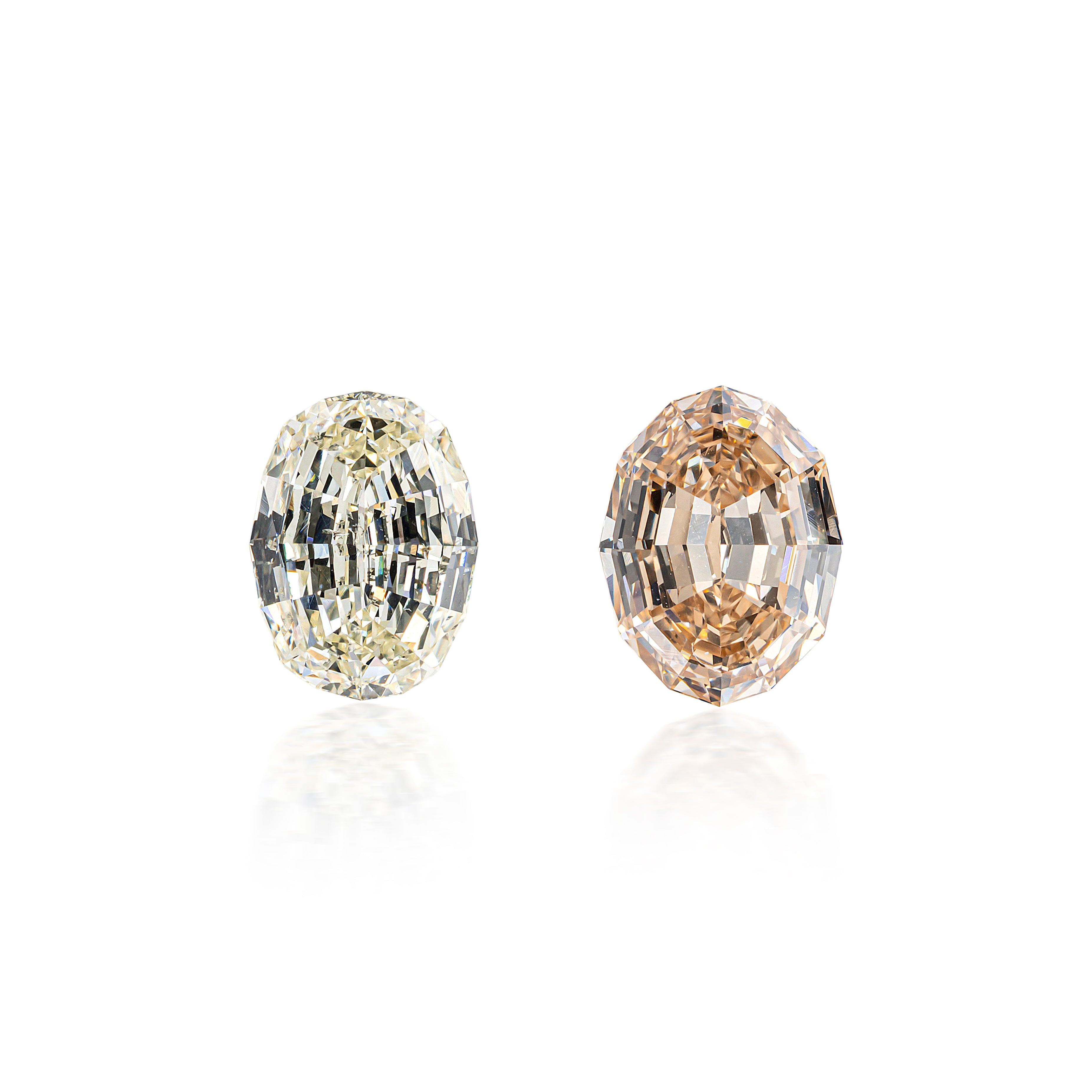 2.22ct SI ORANGY-PINK-CONTRAST ANTIQUE OVAL DIAMOND PAIR DBXN0515