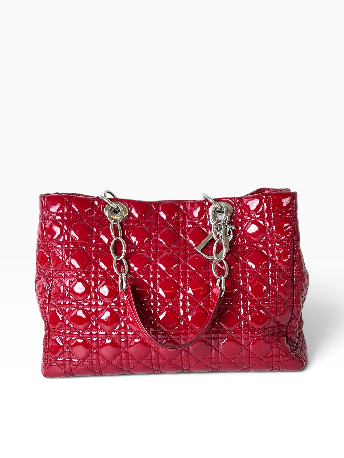 Dior Soft Red Shopping Tote Patent Bag