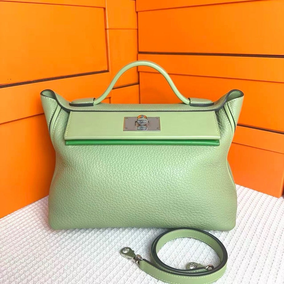 *Hermes 24/24 29cm Vert Criquet / Bamboo Clemence PHW #Y - Preloved SYC2226