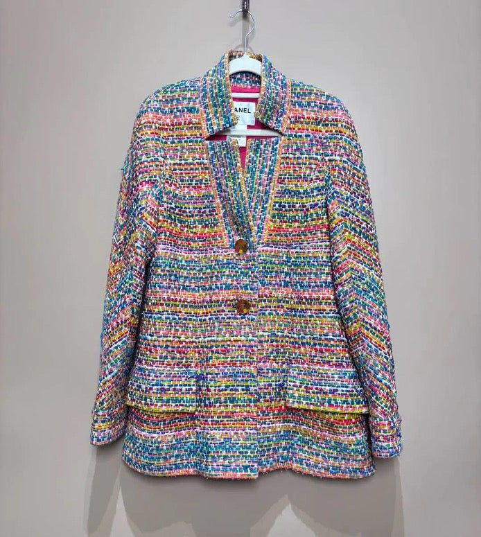 Chanel Seoul Collection Rainbow Long-Sleeved Knitted A-Line Jacket, Size 38 SYCC2108
