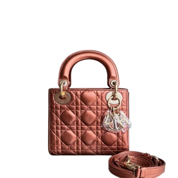 DIOR LADY MINI - CANNAGE CALFSKIN BROWN GOLD HARDWARE ADJUSTABLE STRAP SYCMDA128
