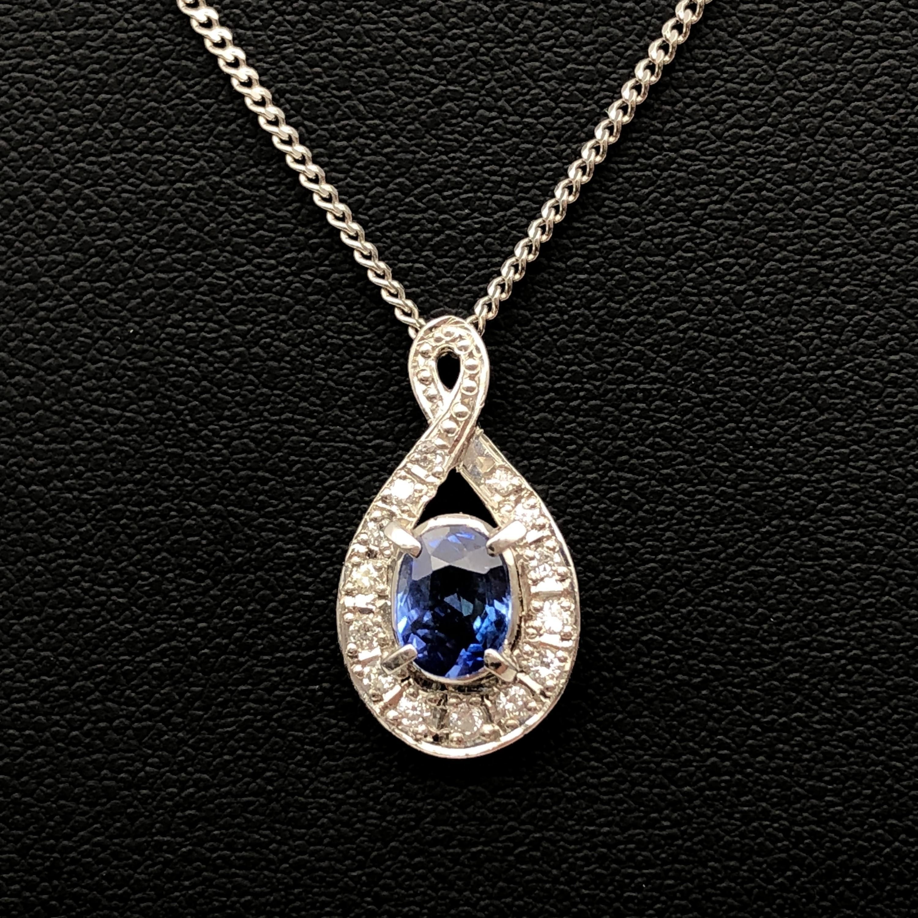 Custom Jewelry 1P Sapphire & Diamond Necklace, S(0.95ct), D(0.15ct), PT900/PT850, 6.5g, 16inch C297399