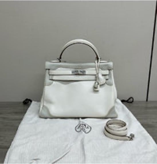 *HERMES Kelly 32 Lace Handbag with Silver Hardware and Color Blocking 3102604274761