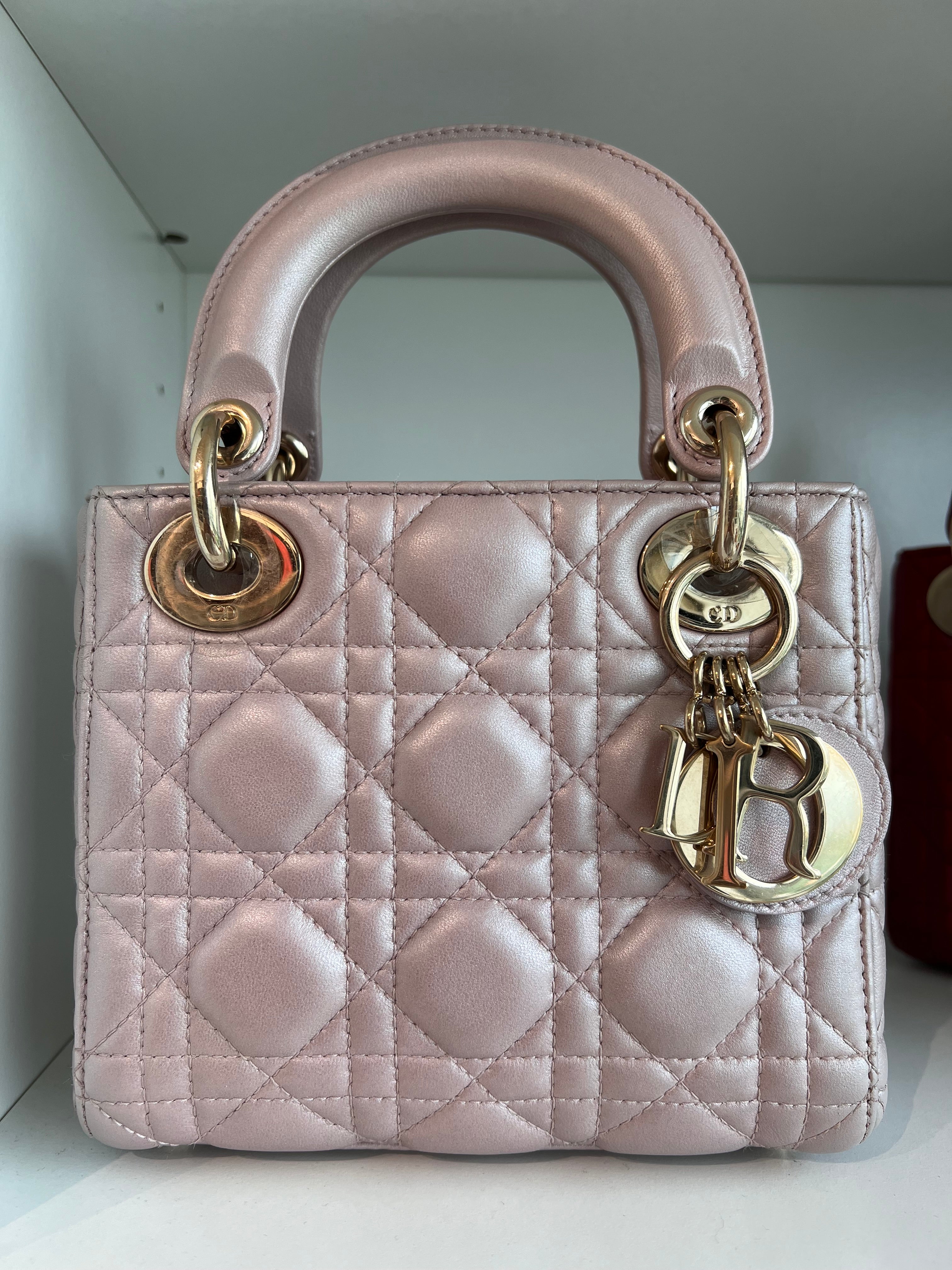 Lady Dior Mini Iridescent Pink Lambskin GHW SYCM247