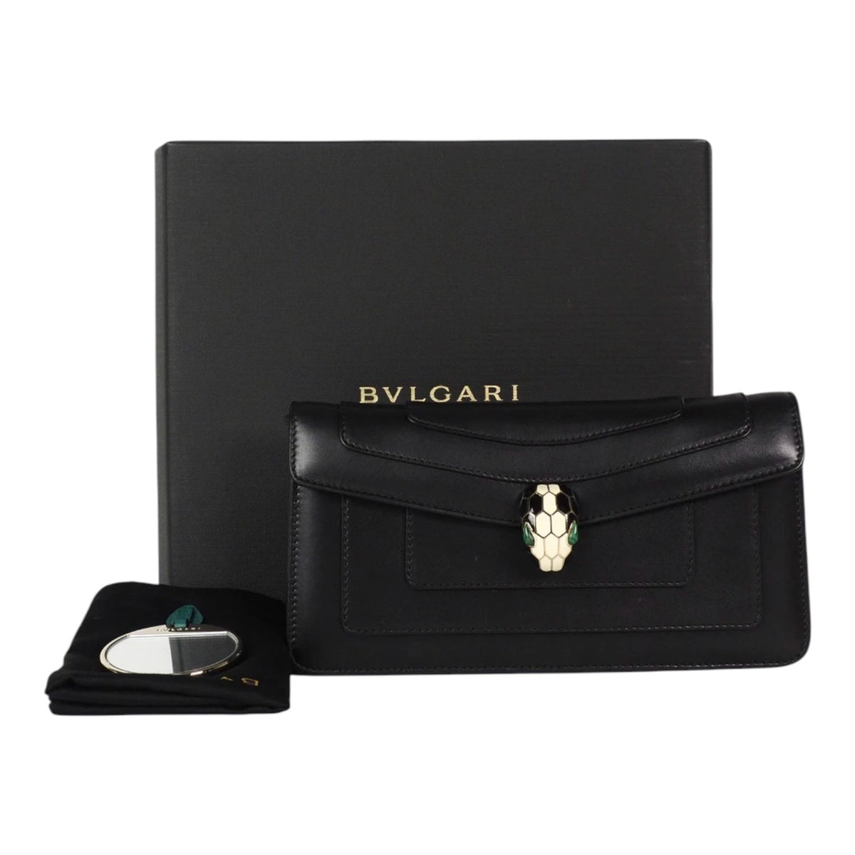 Bvlgari Black Serpenti Clutch with Chain Bag - Full Set
