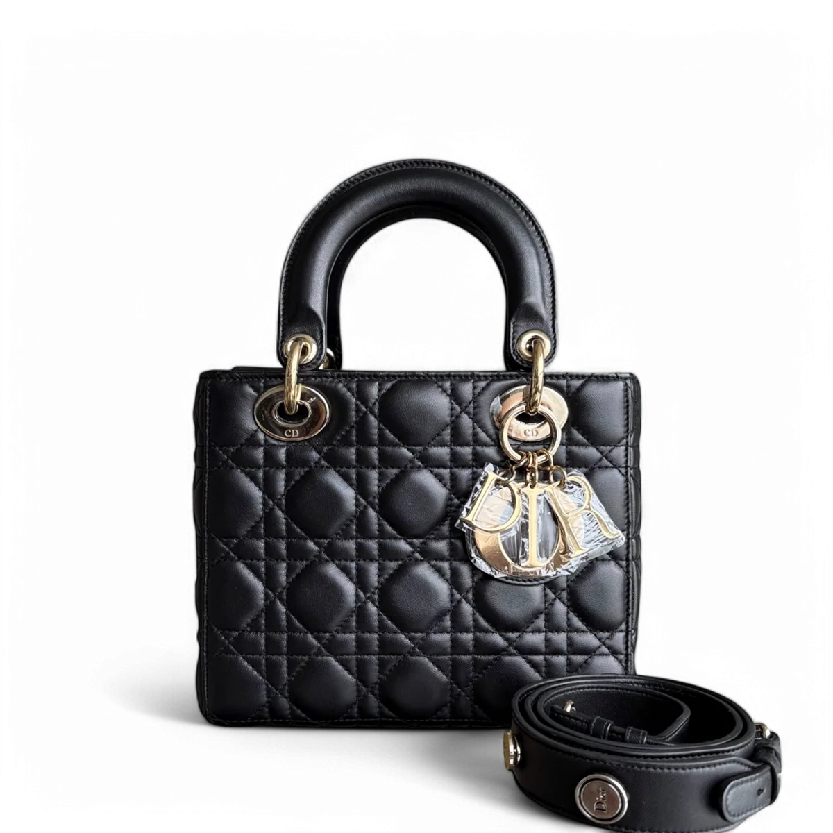 DIOR LADY SMALL - CANNAGE LAMBSKIN BLACK GHW SYCM490