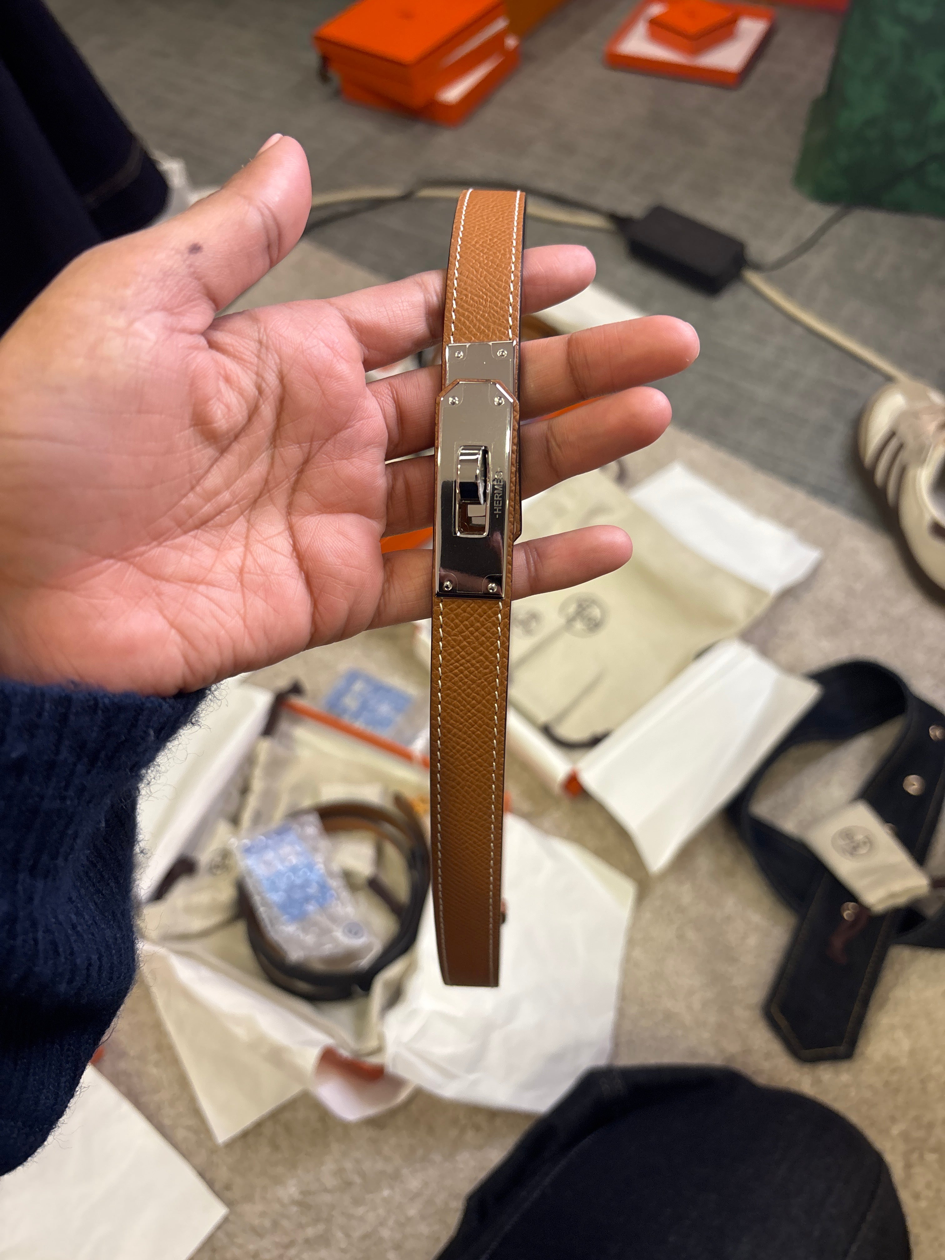 Hermes Kelly belt gold silver ALC3690