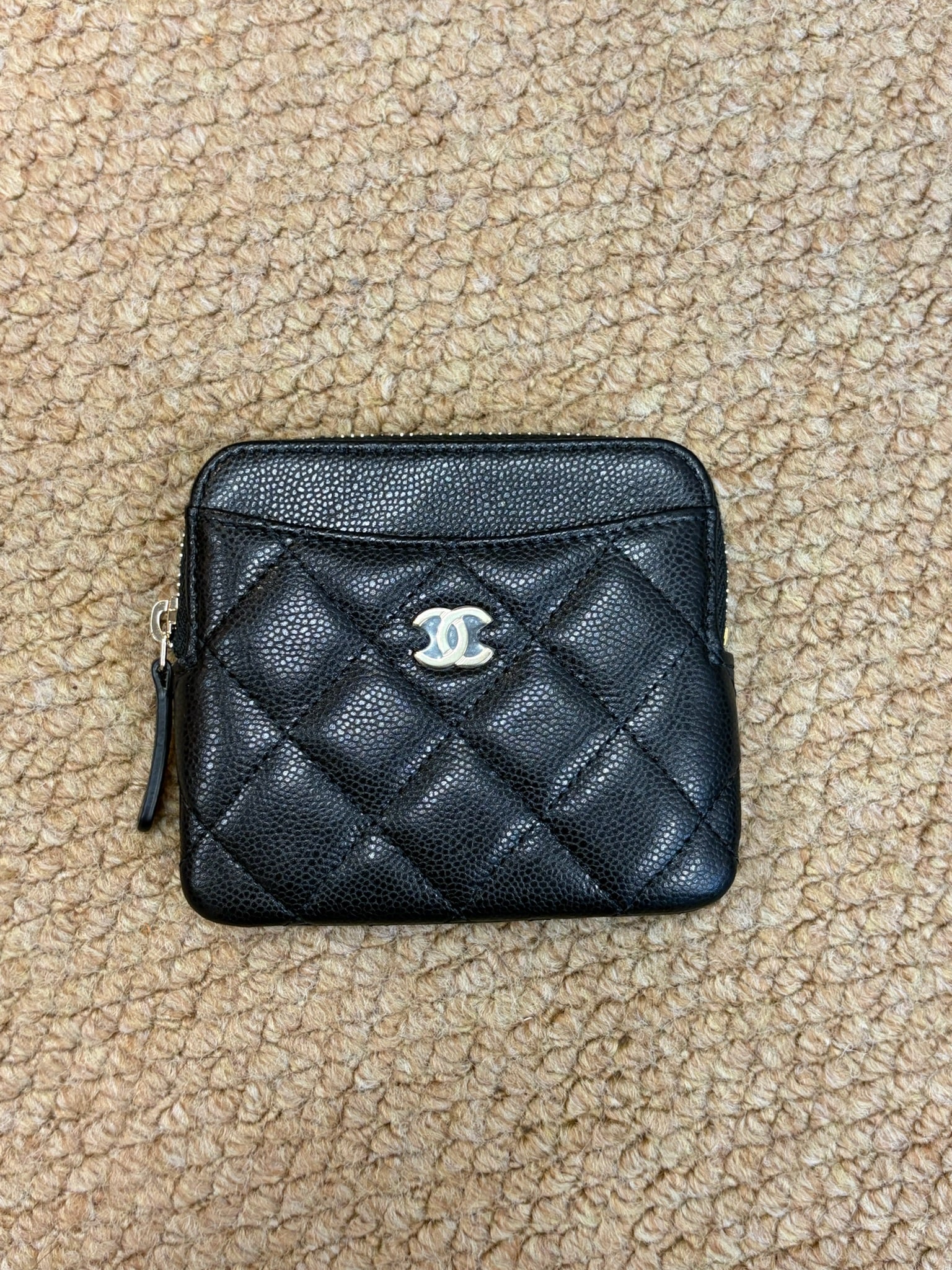 Chanel Caviar Quilted Zip Card Holder Wallet Black