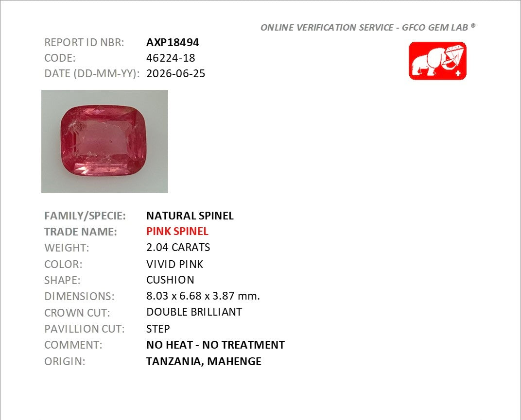 2.04ct Vivid Pink Spinel Mahenge DXBCS5737