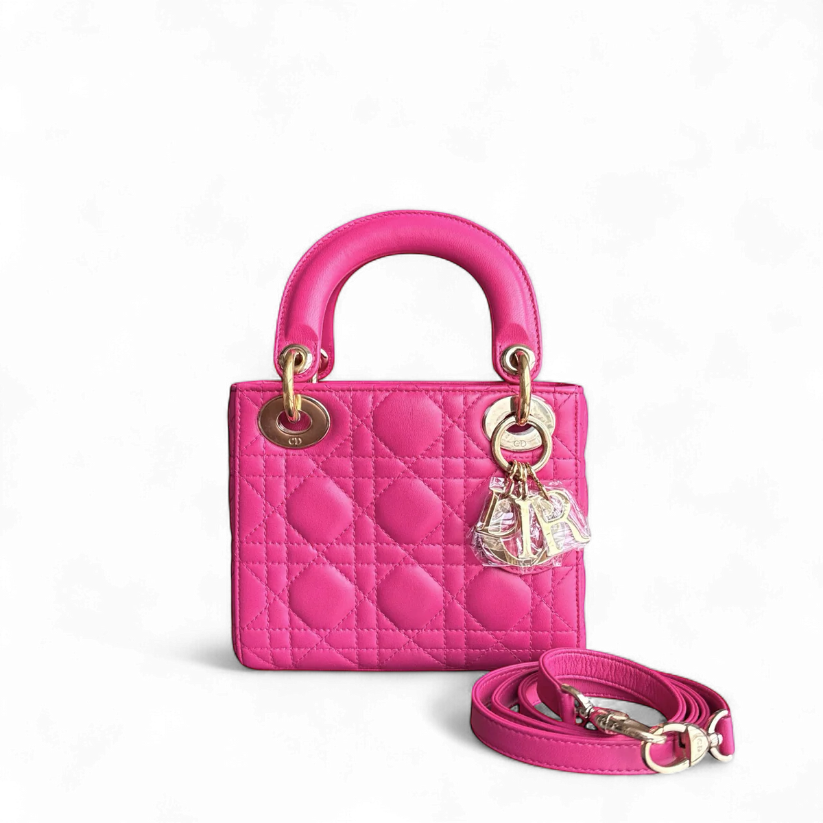 DIOR LADY MINI - CANNAGE LAMBSKIN HOT PINK GOLD HARDWARE SYCM497