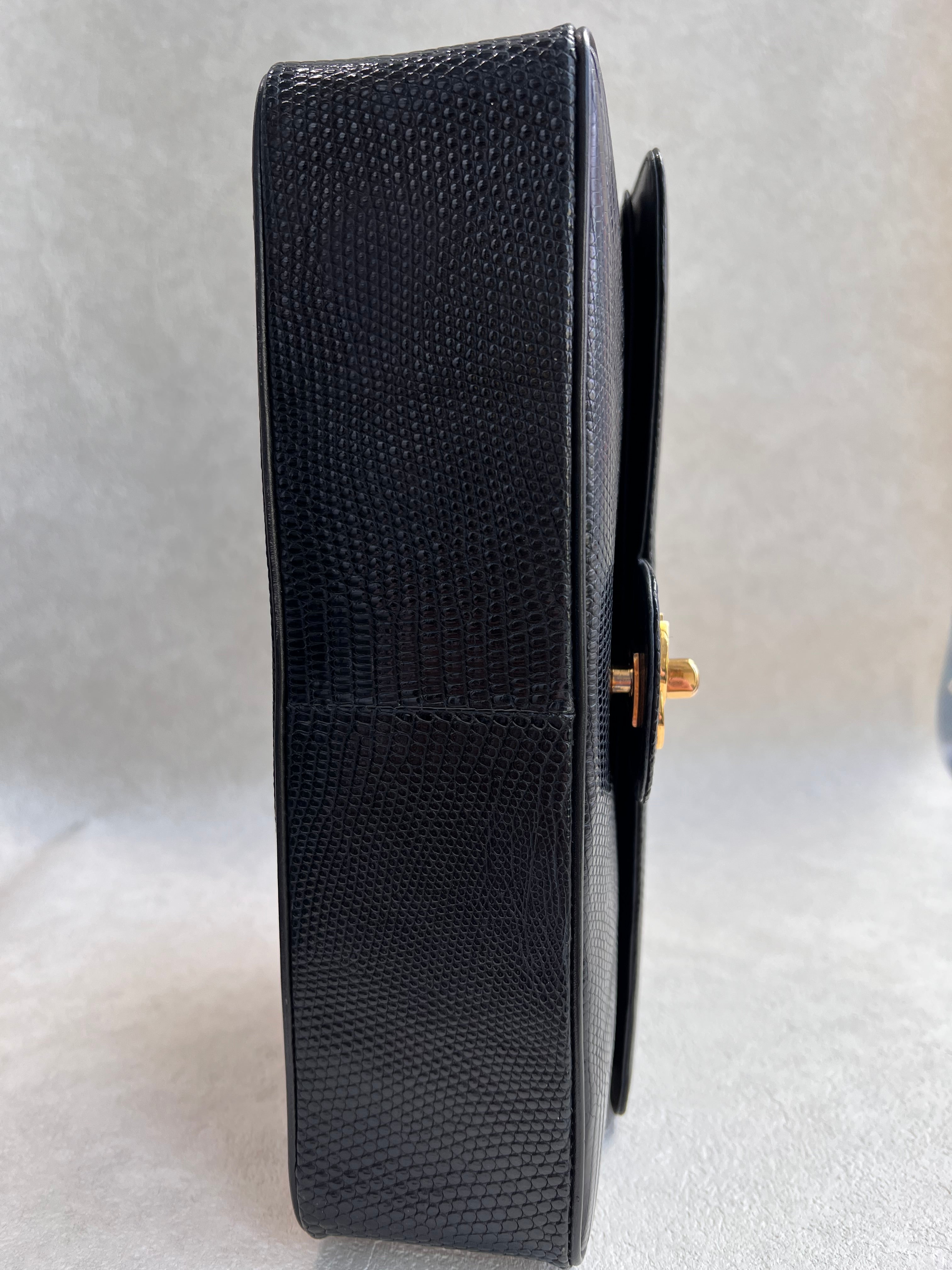 Chanel Classic Medium Double Flap Lizard Black GHW SYCYB1139