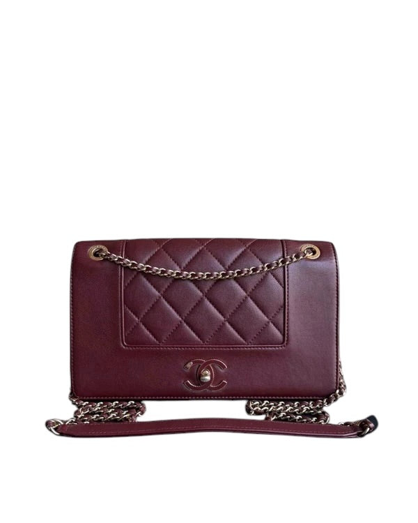 CHANEL MADEMOISELLE SEASONAL FLAP - 25CM QUILTED LAMBSKIN BURGUNDY GOLD HARDWARE SERIES 21 SYCMCA103