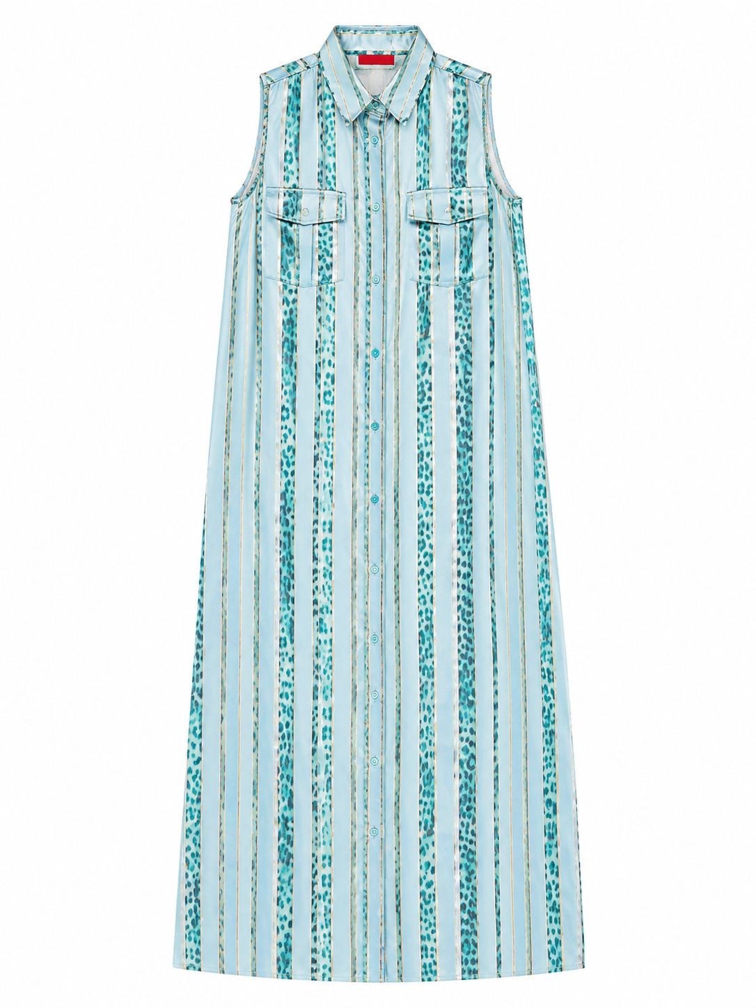 DRESS MORISETTE LEO PINSTRIPES BLUE TURQUOISE WAVE SILK MCL13225
