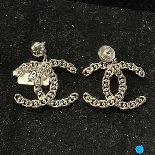 CHANEL 22 Year Gunmetal Woven Double C Stud Earrings LZ603041