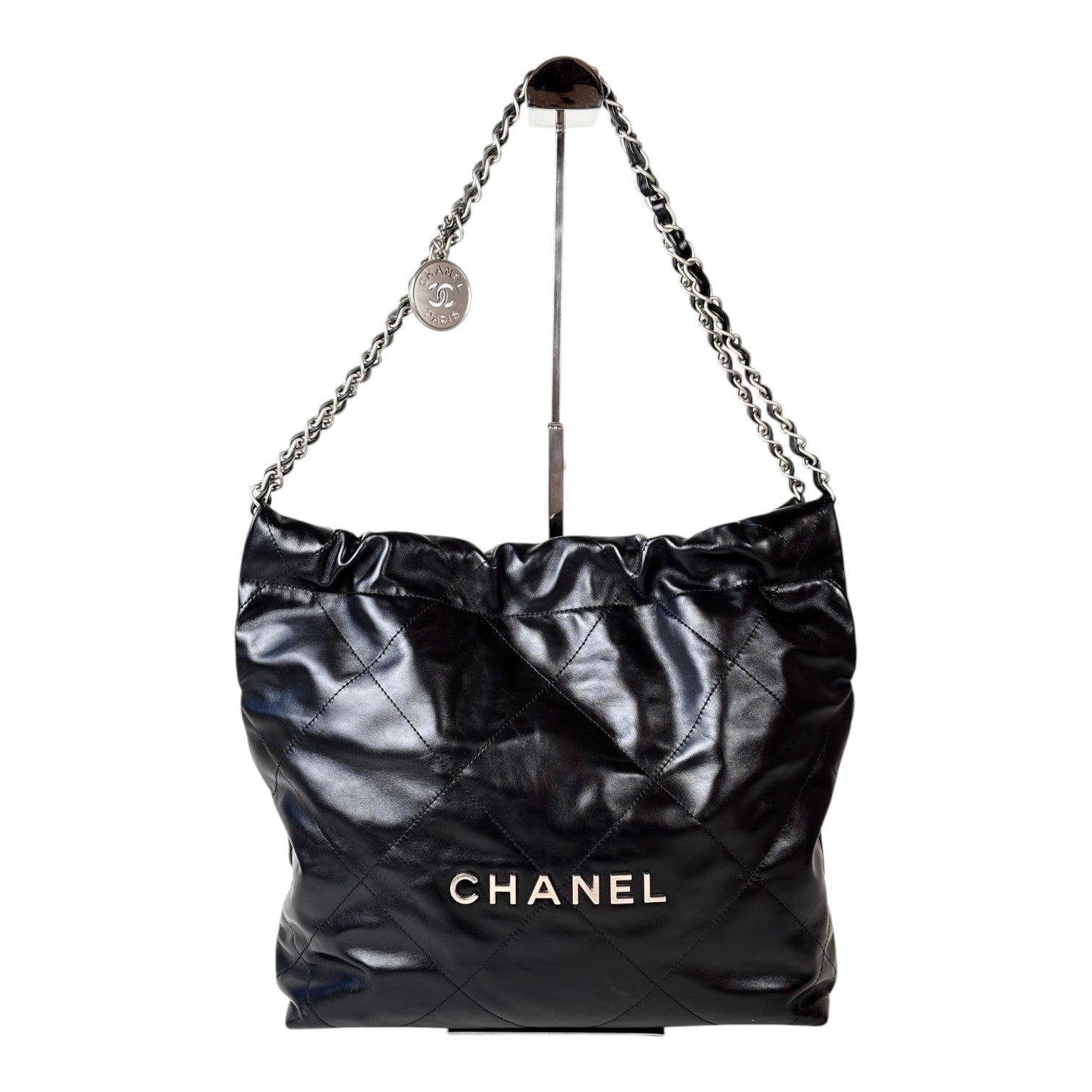 Chanel 22 Small Bag Black Calfskin Silver - Full Set