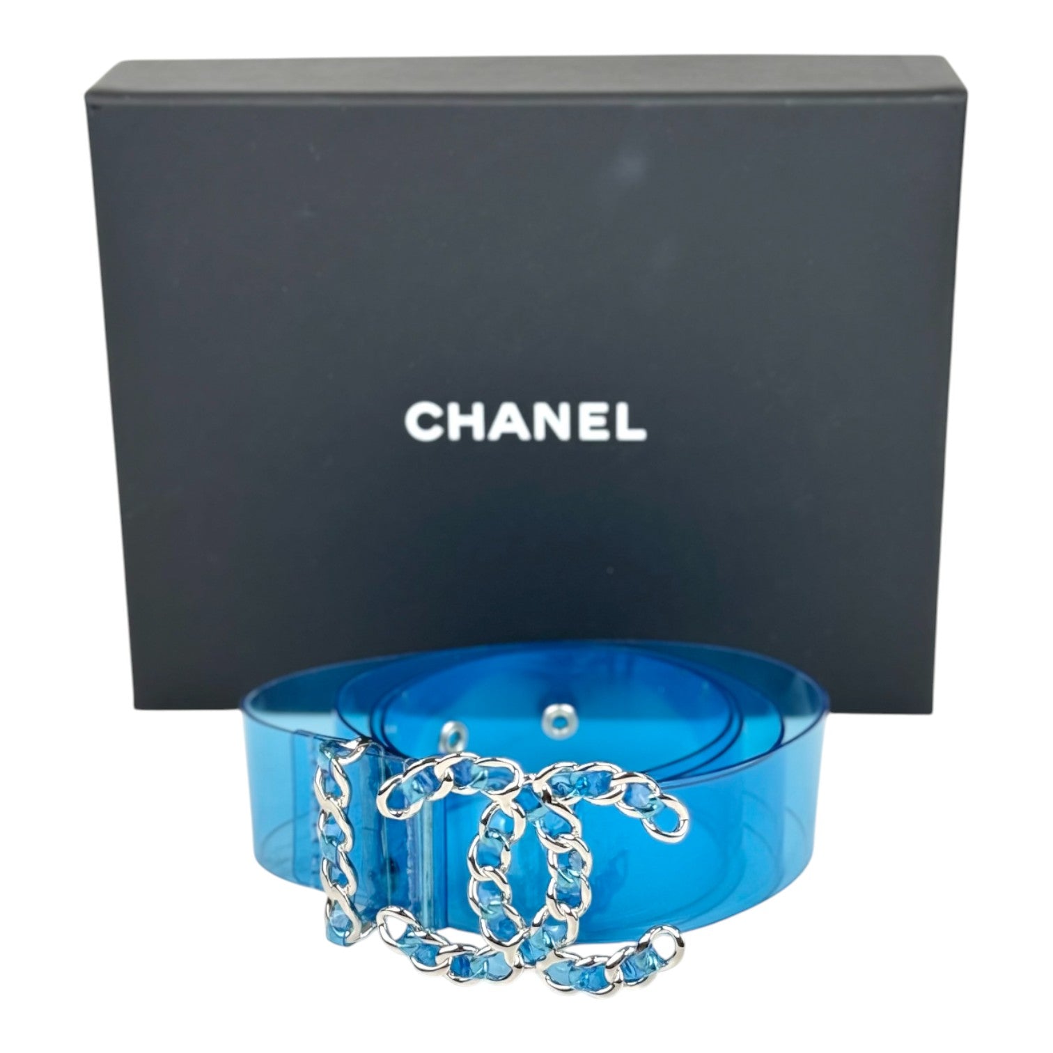 Chanel Blue CC Logo Runway PVC Belt 18C