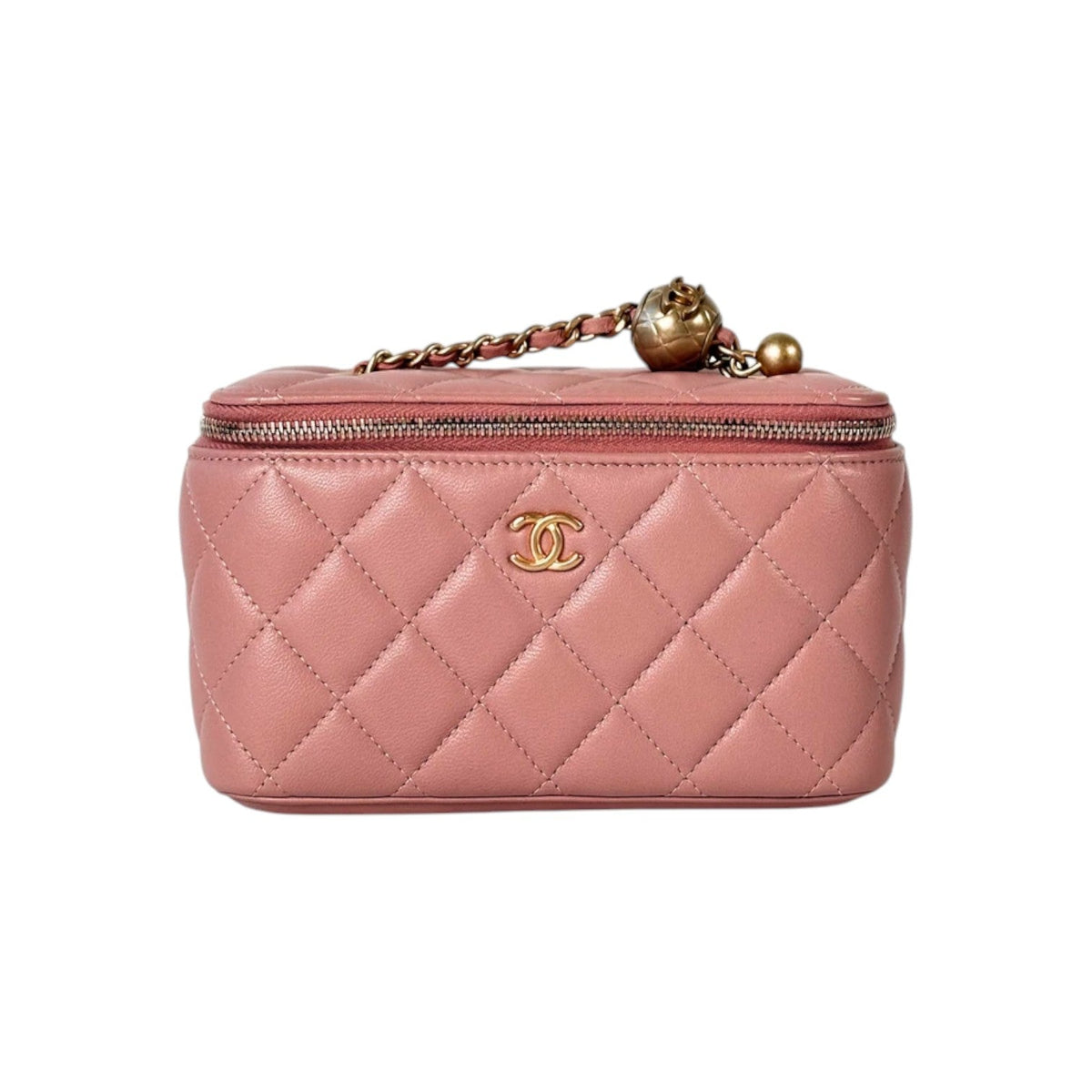 Chanel Pink Lambskin Vanity Box Bag with Pearl Crush