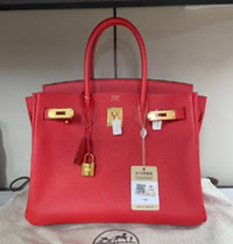 HERMES Birkin 30 Handbag (Tomato Red with Gold Buckle) 3022605050812