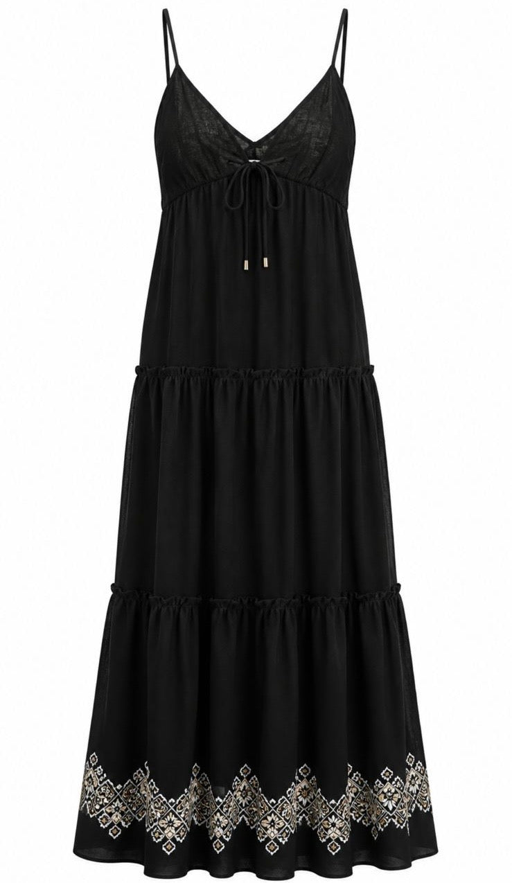 DRESS GODDESS LINEN BLACK GOLD  MCL11896