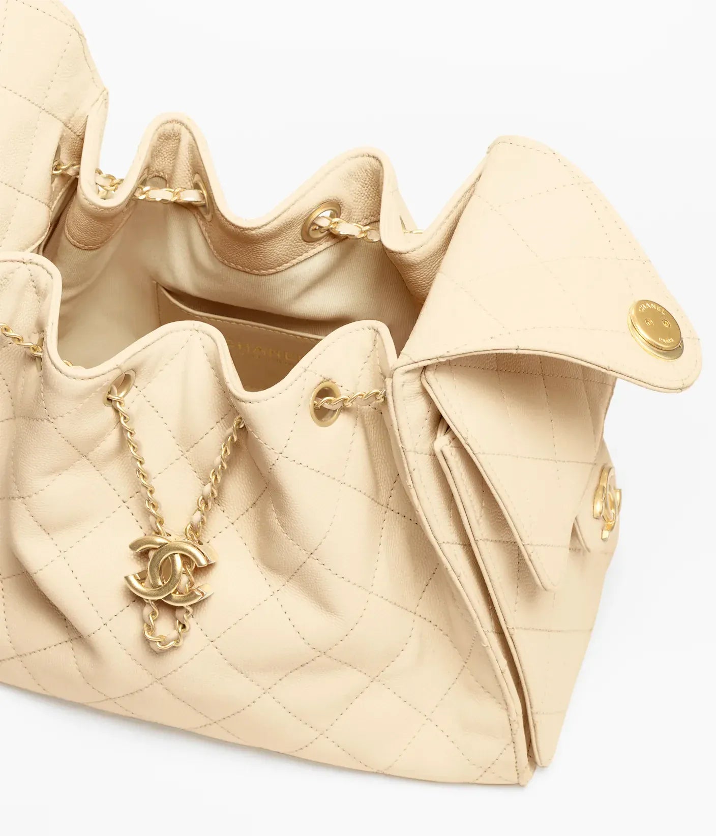 *LONDON LOCATED* CHANEL 25 MINI HANDBAG BEIGE Grained Calfskin with Gold-Tone Metal