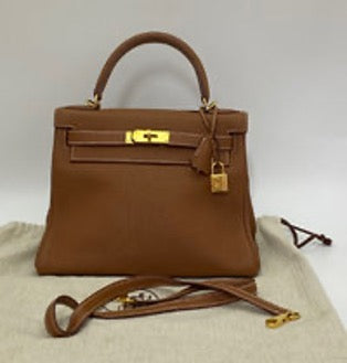 HERMES Kelly 28 Handbag (Gold Brown) 3062605061044
