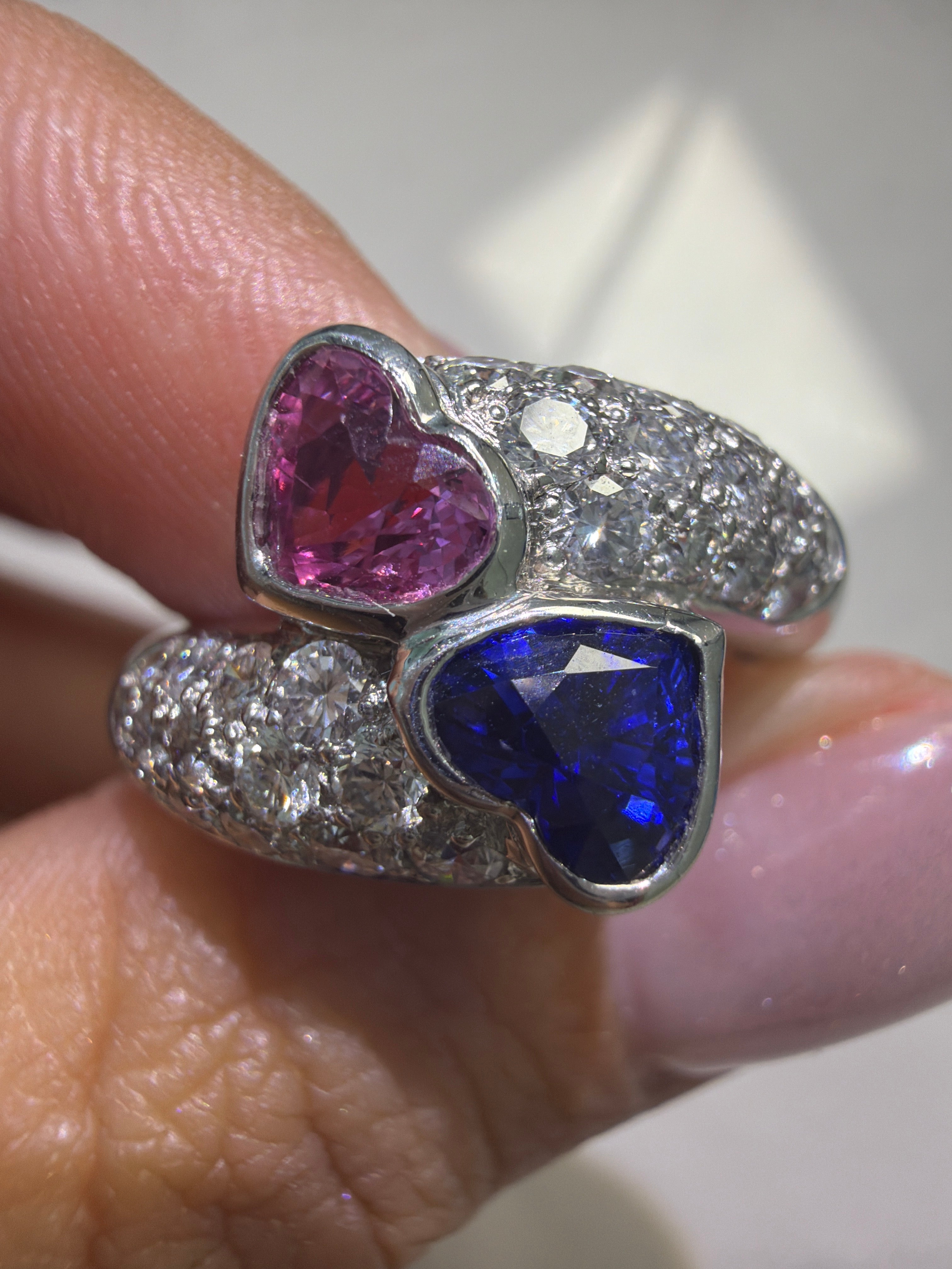 Blue & Pink Sapphire Ring in Pt900 / S0.82ct / S0.66ct  / D0.82ct 6314 JJC0613
