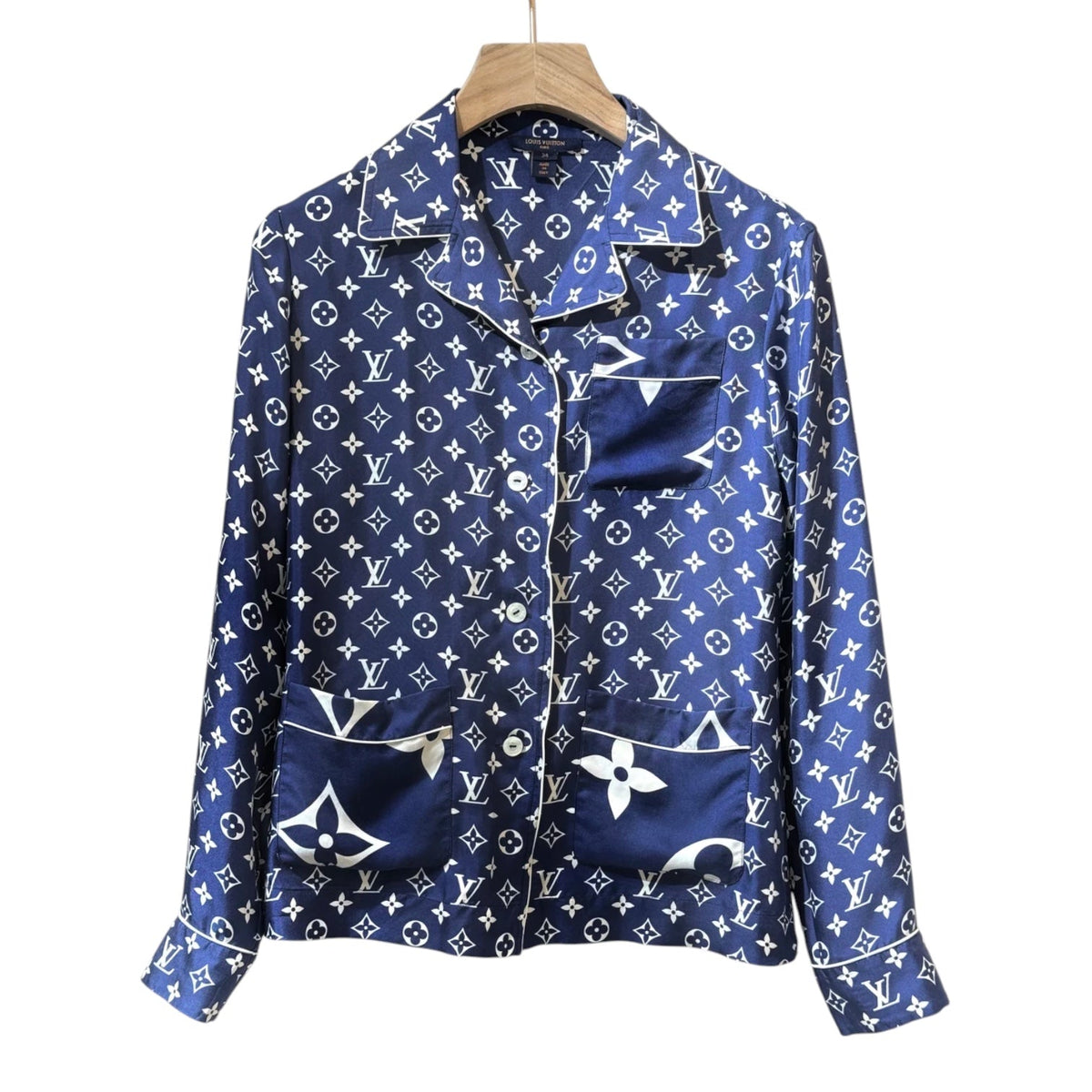 Louis Vuitton Monogram Navy Blue Silk Shirt   - Size 34