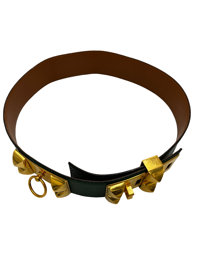 Ceinture en cuir Collier de chien Vert, Cuir Exotique Lézard kne5ycrk4i - 90cm