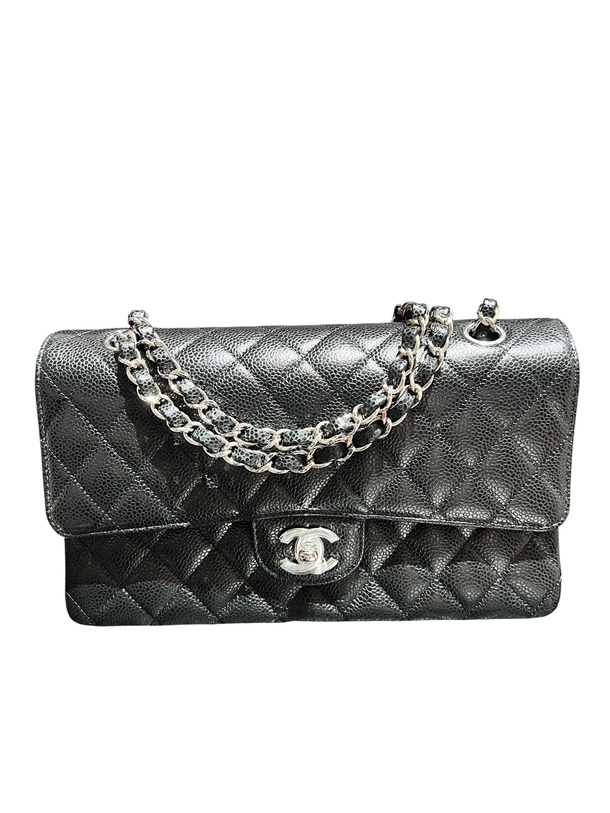 CHANEL CLASSIC FLAP BLACK GRAINED CALF SHOULDER BAG 2000000153353
