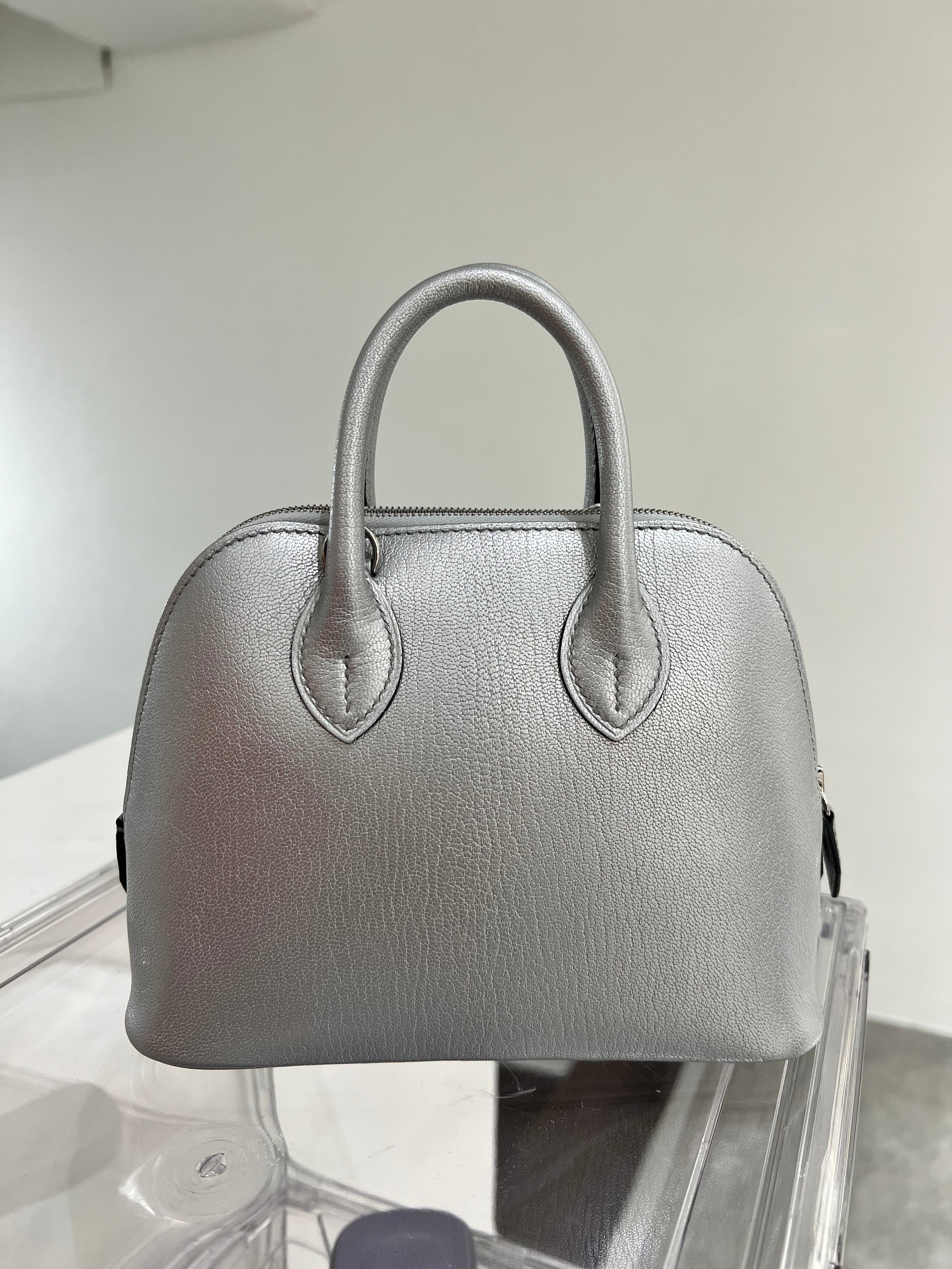 Hermes Bolide 1923 Mini Argent Chevre Chamkilight PHW #K - BN Full set SYC8403H