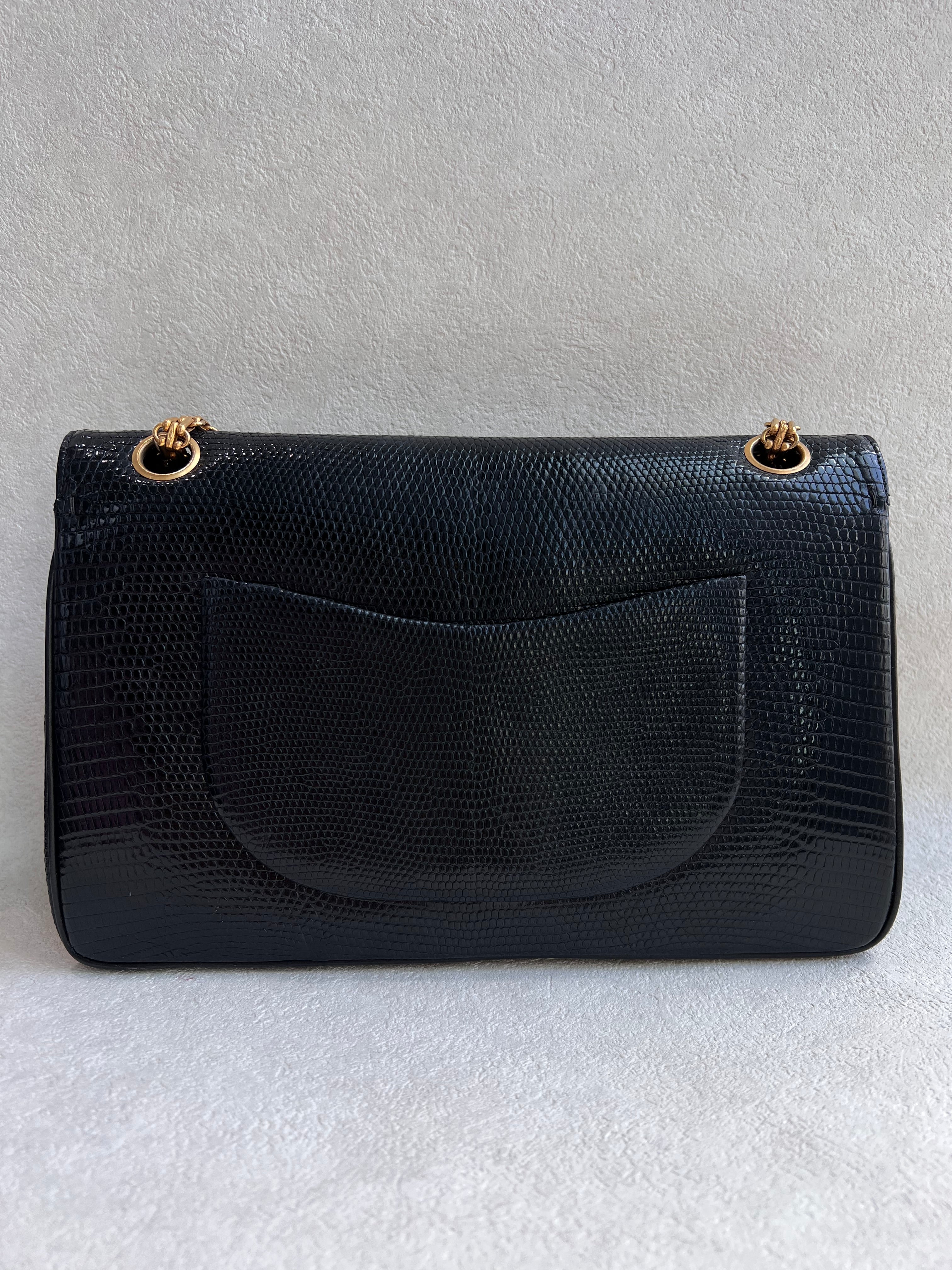 Chanel Classic Medium Double Flap Lizard Black GHW SYCYB1139